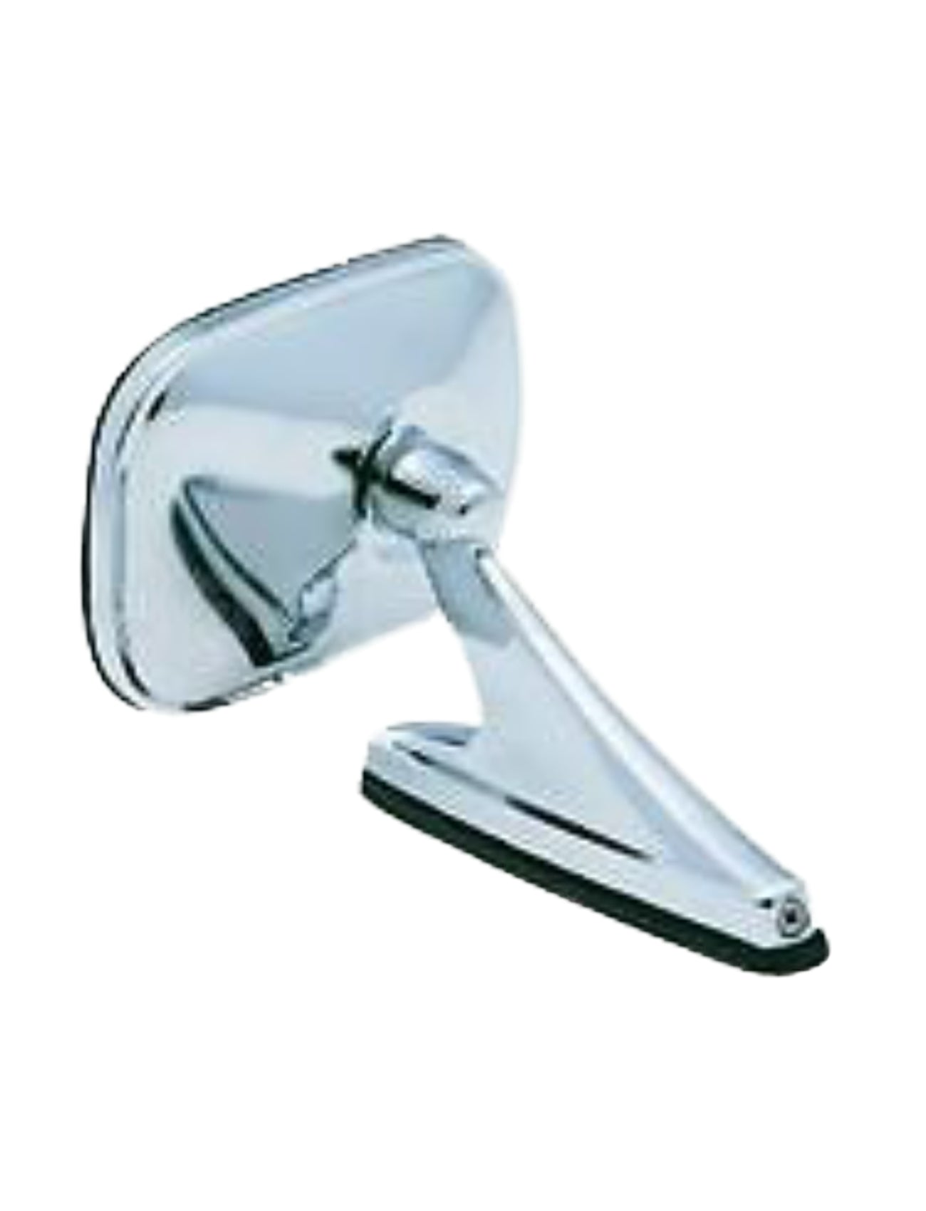 Sunland-Protection's MIRROR DOOR - UNIVERSAL SQUARE CHROME features a sleek, shiny chrome finish with a rectangular shape. Its smooth, curved base allows easy attachment as a universal door mirror, offering brilliant light reflection and versatile use.