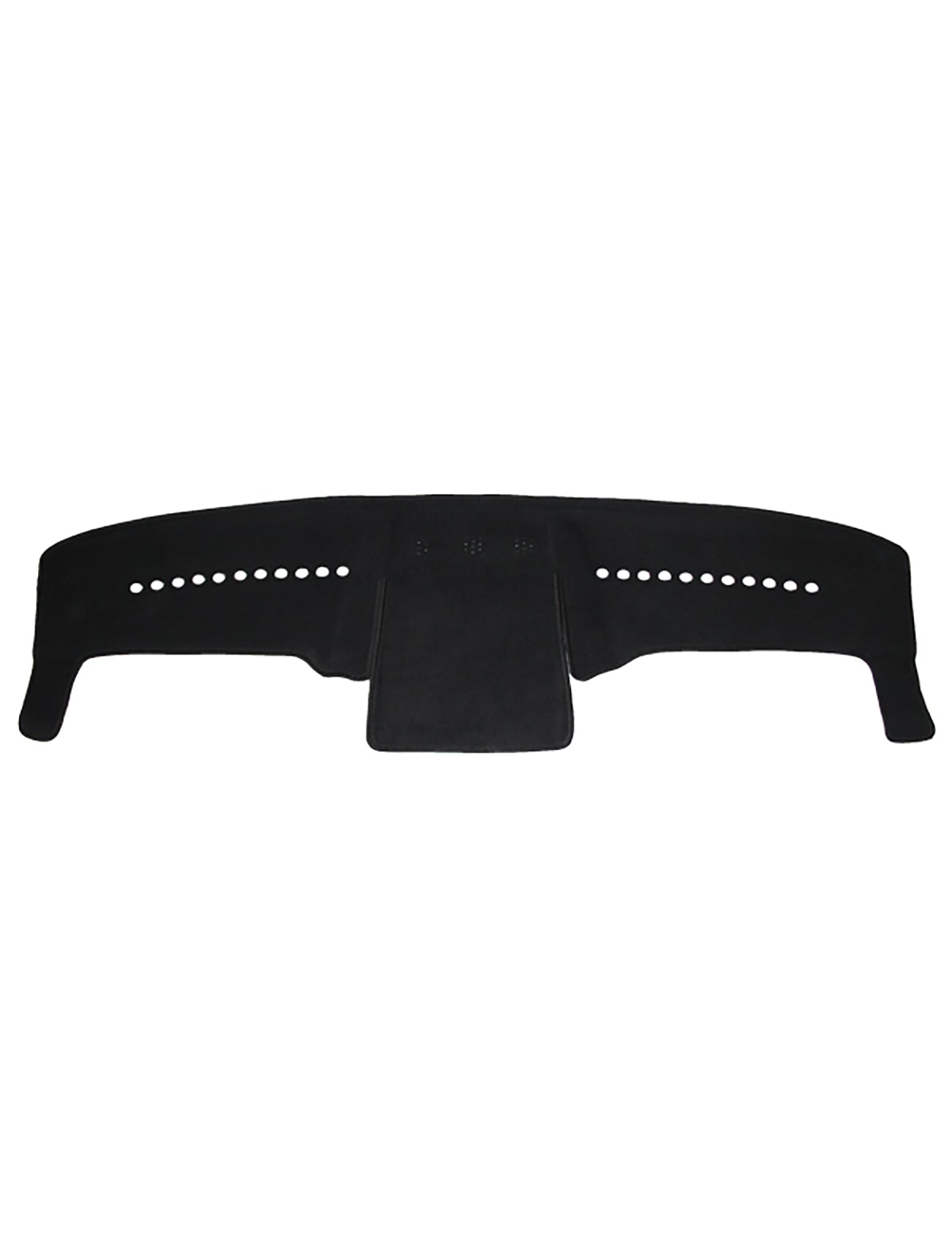 The Mercedes Benz Sprinter Dash Mat by Sunland-Protection, crafted from black suede with air ventilation perforations, fits perfectly on your dashboard. It minimizes glare, offers sunlight protection, and maintains resale value thanks to its sleek design and precise feature cutouts.