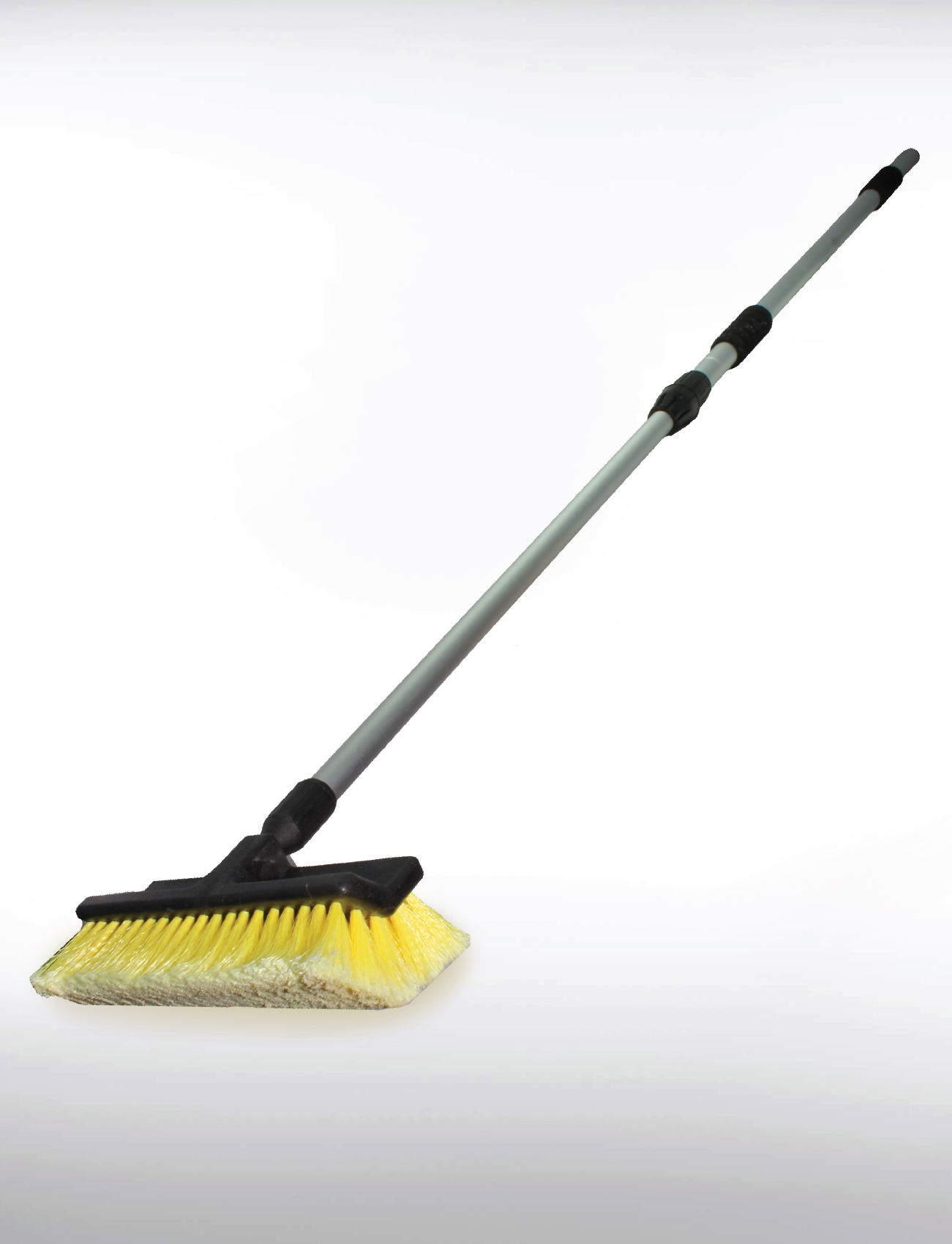 A Bubbles Car Wash Brush Replacement Head, featuring supersoft yellow bristles and a long adjustable gray handle, is angled to the right against a plain white background.