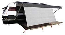 Experience ultimate relaxation during your adventure with the Explore Caravan Privacy Screen (1.8m x 4.9m). Featuring a black and white exterior with red accents, this modern travel trailer enhances comfort by reducing UV exposure with an extended awning and breathable mesh sunshade over a mat.