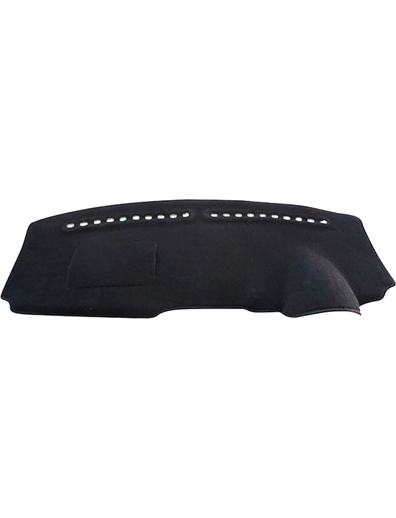 The Sunland Dash Mat Black for FIAT 500 (07/2014-On) Pop Hatch, Hatchback & Lounge Hatch models is shown flat on a white background. It features vent slits designed to fit the dashboard and help keep the vehicle cool. Brand: Sunland-Protection, Product Code: FT101.
