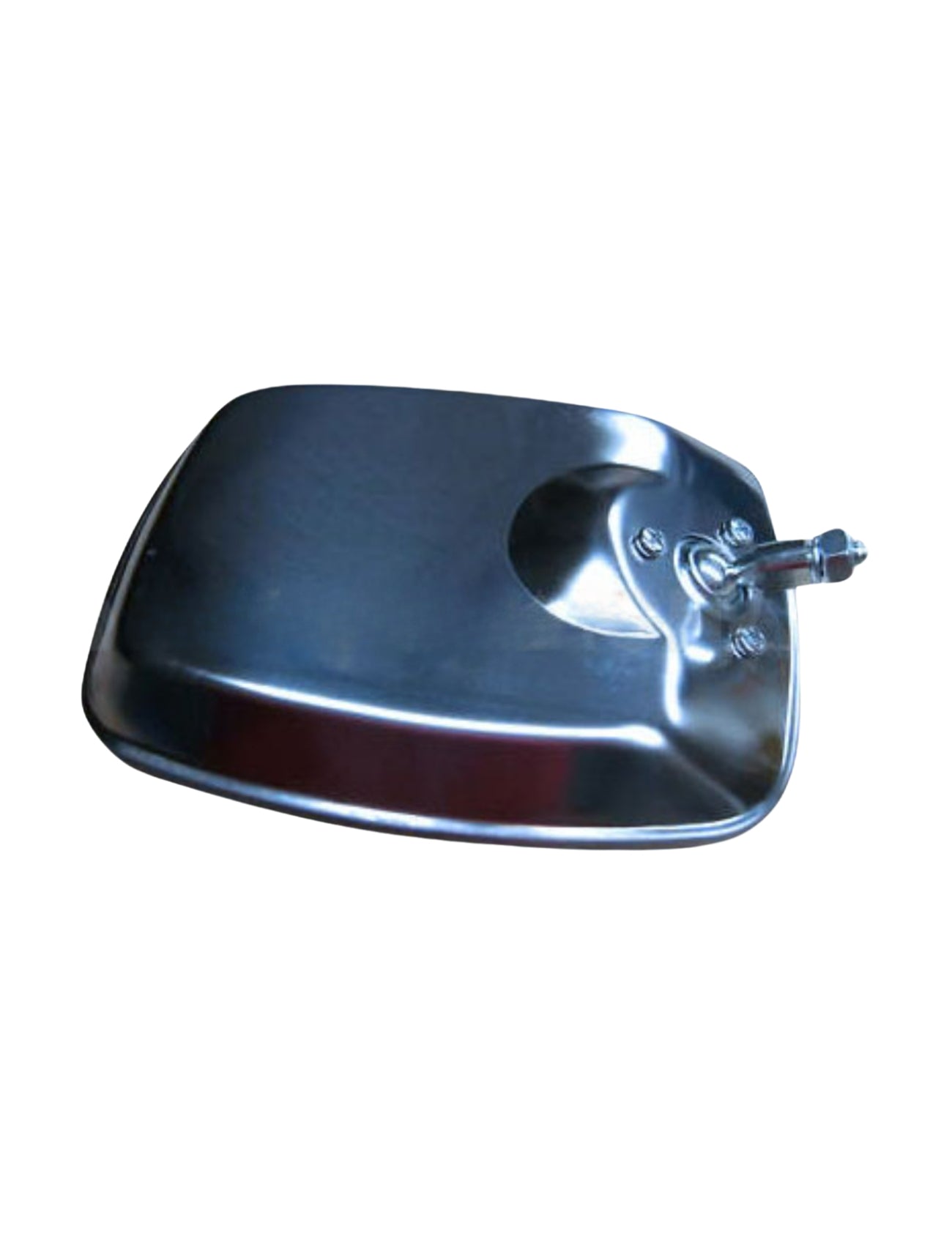 Close-up of the MIRROR HEAD - 135x180mm CHROME by Sunland-Protection, featuring a polished chrome finish, rectangular shape with rounded edges, and an attached mounting bracket against a white background.