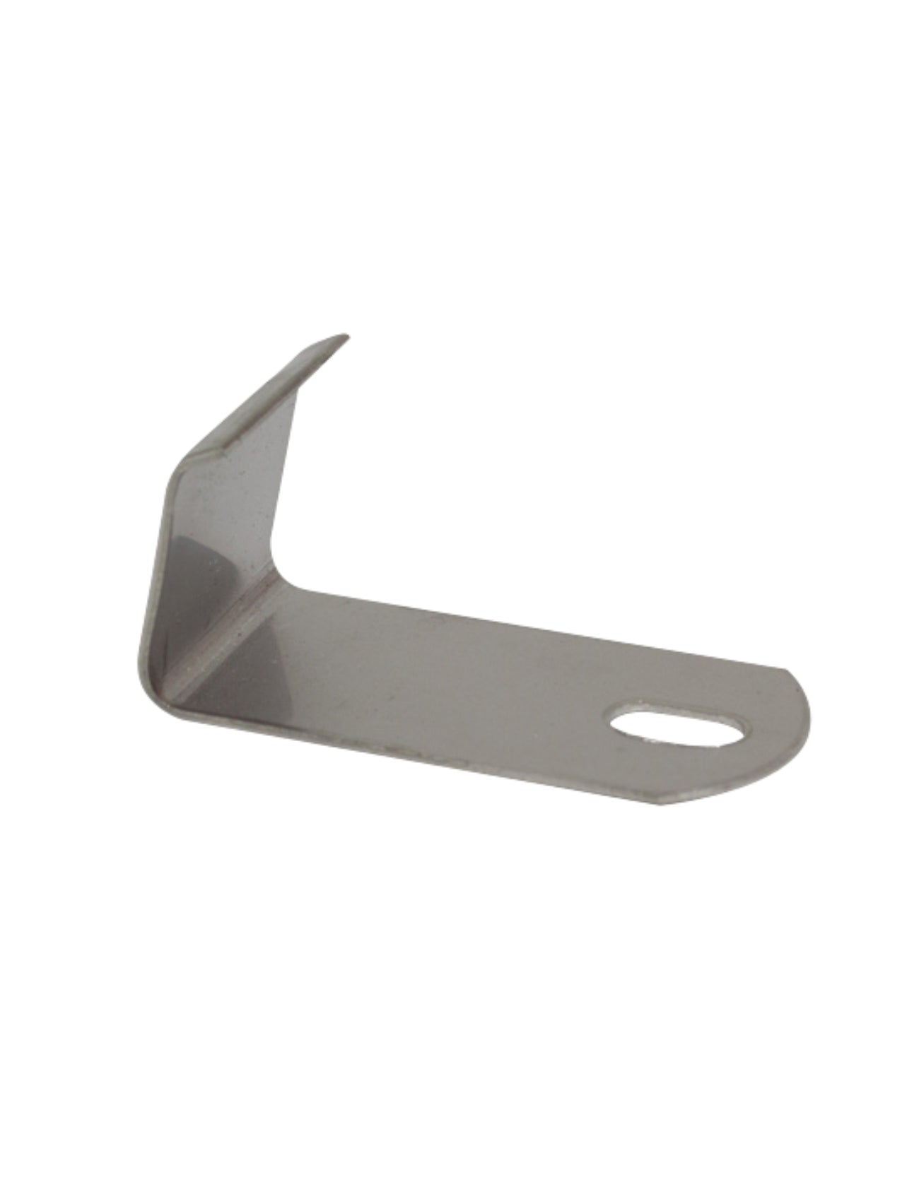 The Sunland-Protection Weathershield Clip PACK OF 10 features metal L-brackets with beveled edges and a hole on one side, angled on a white background, ideal as spare parts for various applications.