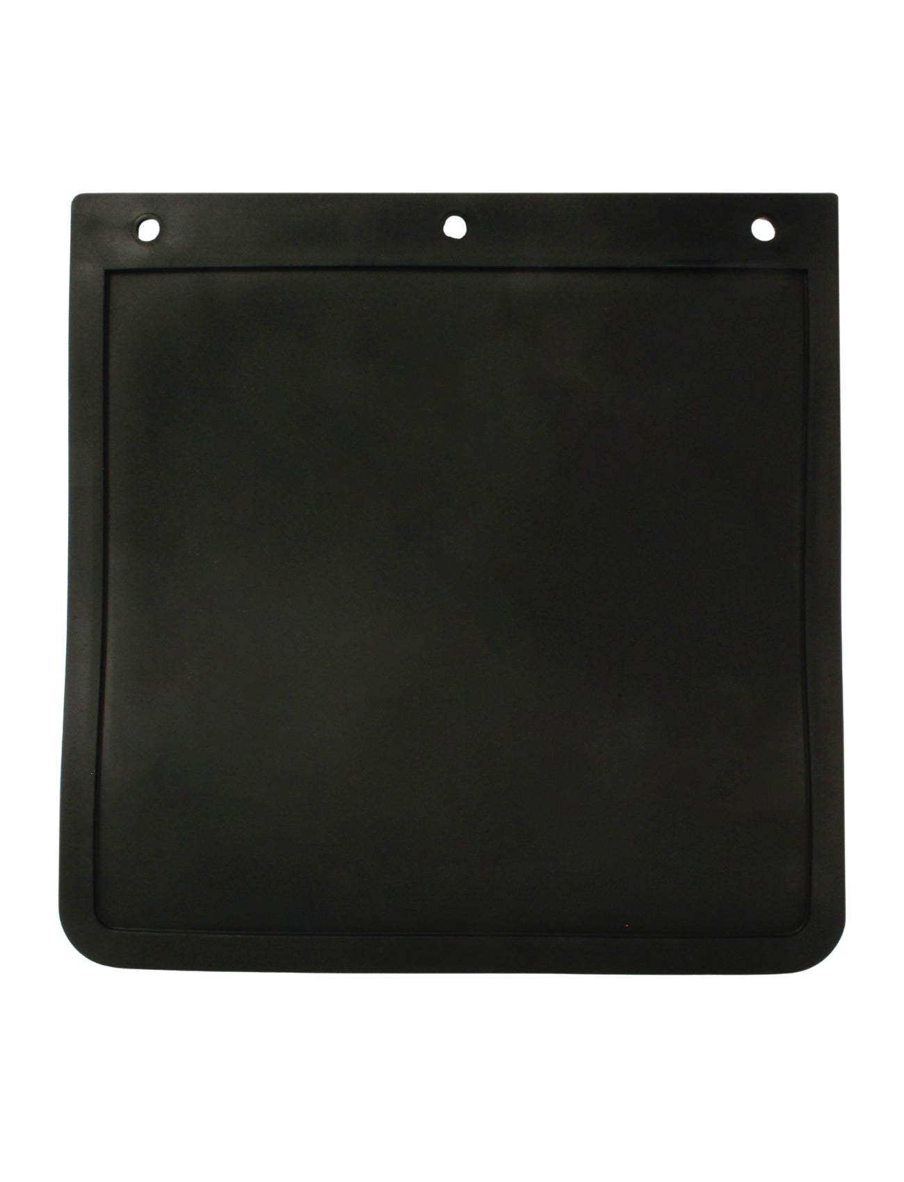 The Sunland-Protection Mud Flap 280 x 280mm is a heavy-duty black rubber flap with a smooth finish and three pre-drilled holes for easy attachment—perfect for off-road adventures.