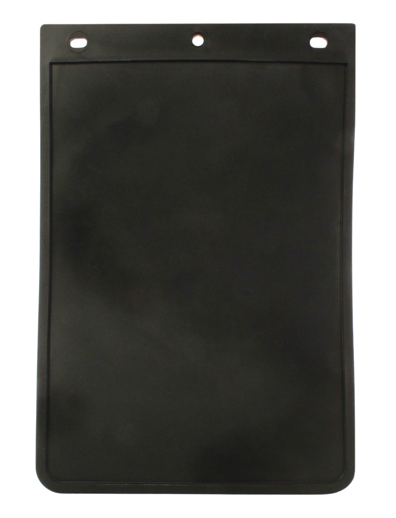 The Sunland-Protection Mud Flap 225 x 350mm is a black rubber rectangular flap with rounded corners and three top-edge mounting holes, perfect for off-road trailers. Its smooth, unadorned surface suits rugged 4WD adventures.