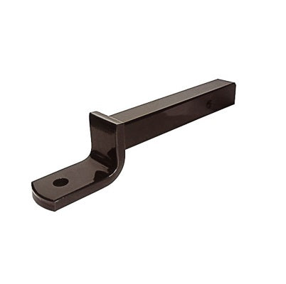 The Cargo Mate Long Shank Towing Hitch Mount is a black steel hitch ball mount with a rectangular shank and flat ball platform, designed for trailer towing with an angled hole to secure a hitch ball, enhancing stability and capacity when paired with compatible receivers.