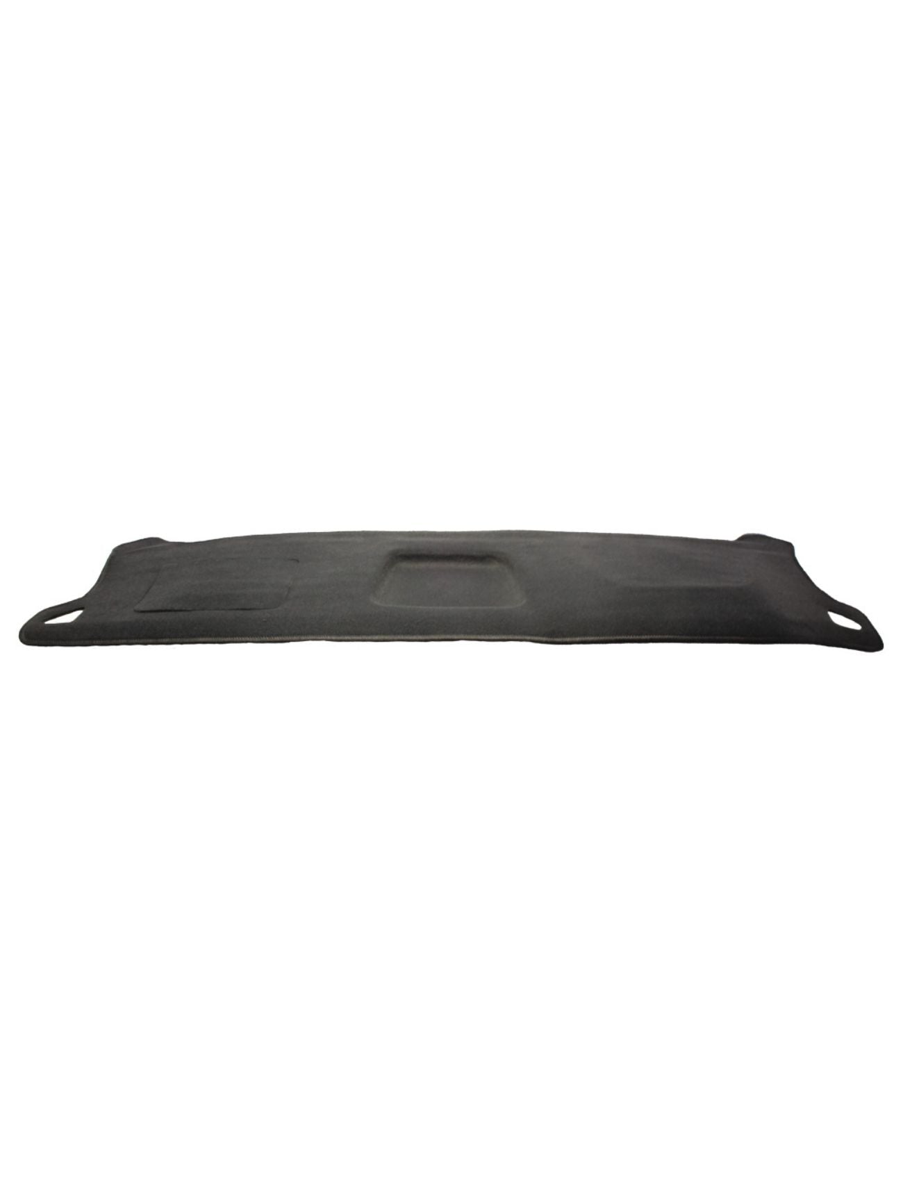 The Volkswagen NF Amarok Dash Mat by Sunland-Protection is a sleek black rear parcel shelf with two rounded corners and a central rectangular indentation. It helps keep your vehicle cool and discreetly enhances its resale value.