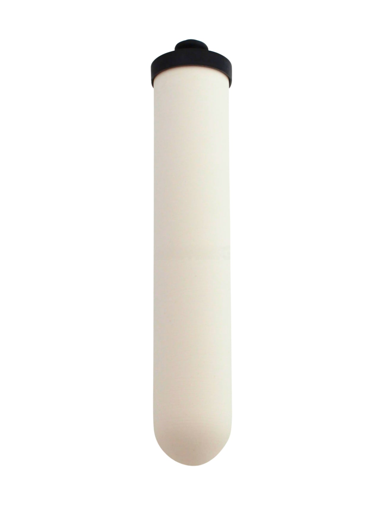 A sleek, cylindrical Sterasyl Ceramic Candle Filter from Sunland-Protection, featuring a white body, rounded bottom, and a black cap on top, isolated on a white background.