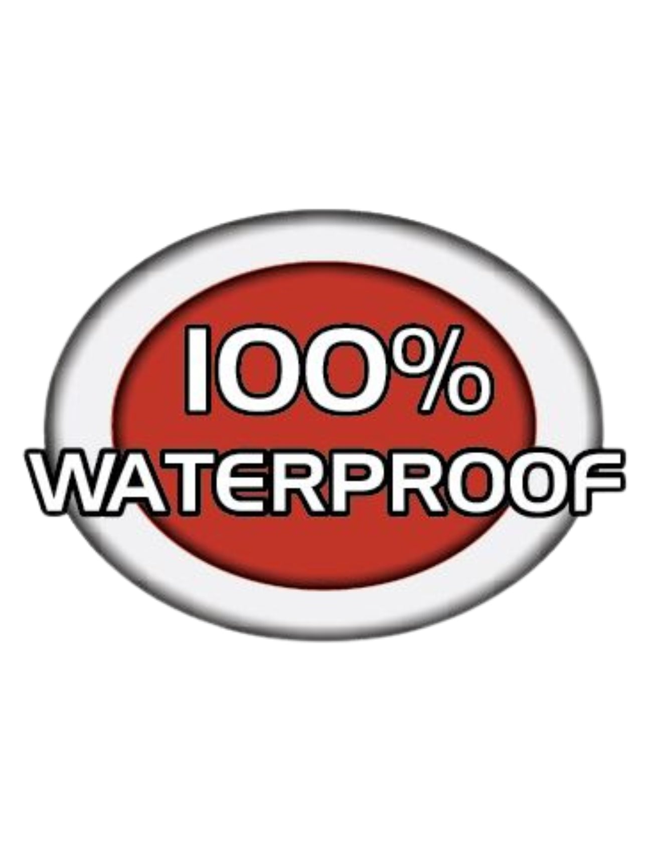 The Sunland-Protection Outboard Cover 50-115HP boasts a red oval logo with a white border, featuring the bold text "100% Waterproof," highlighting its robust water resistance due to its durable waterproof polyester canvas construction.