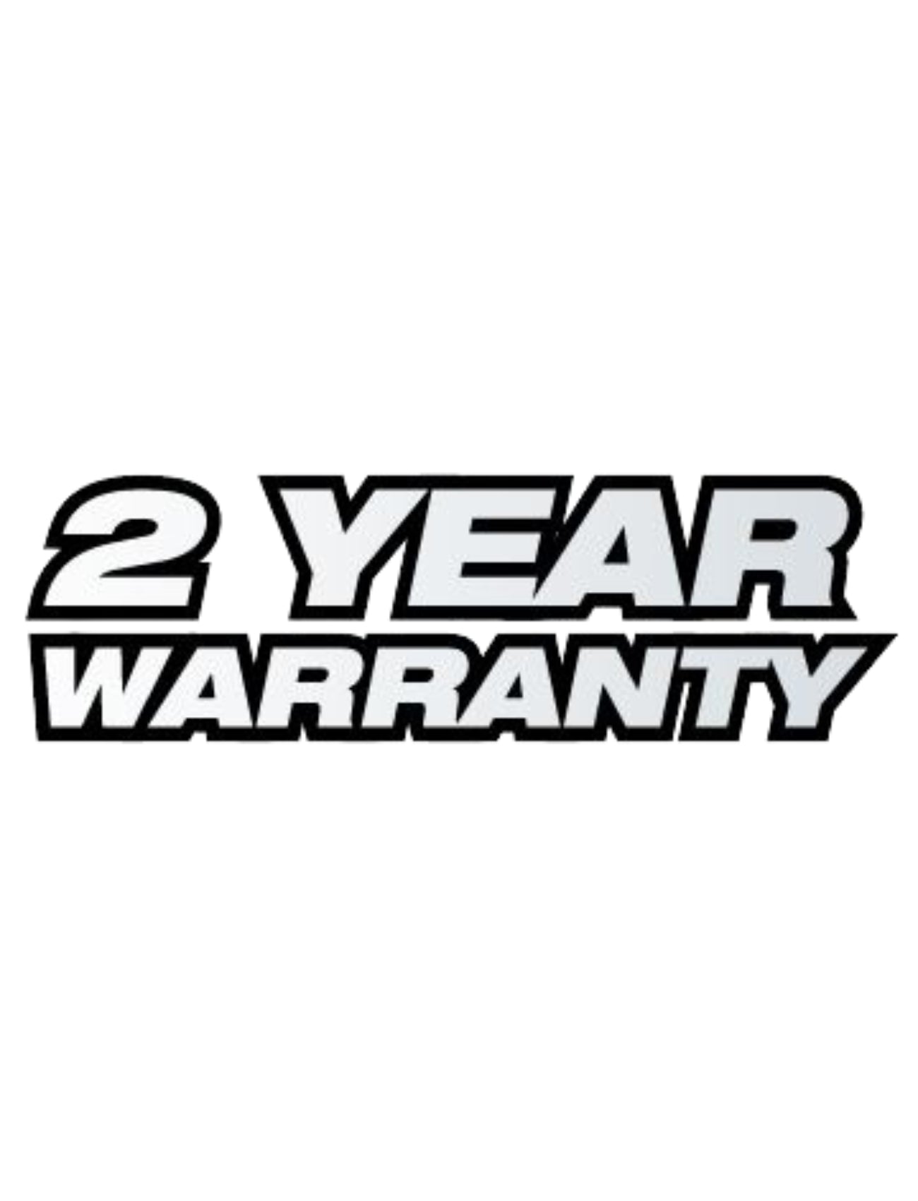 Text reading "2 Year Warranty" in bold, stylized font on a white background, highlighting our Sunland-Protection Outboard Cover 115-225HP made from waterproof polyester canvas with UV protection.