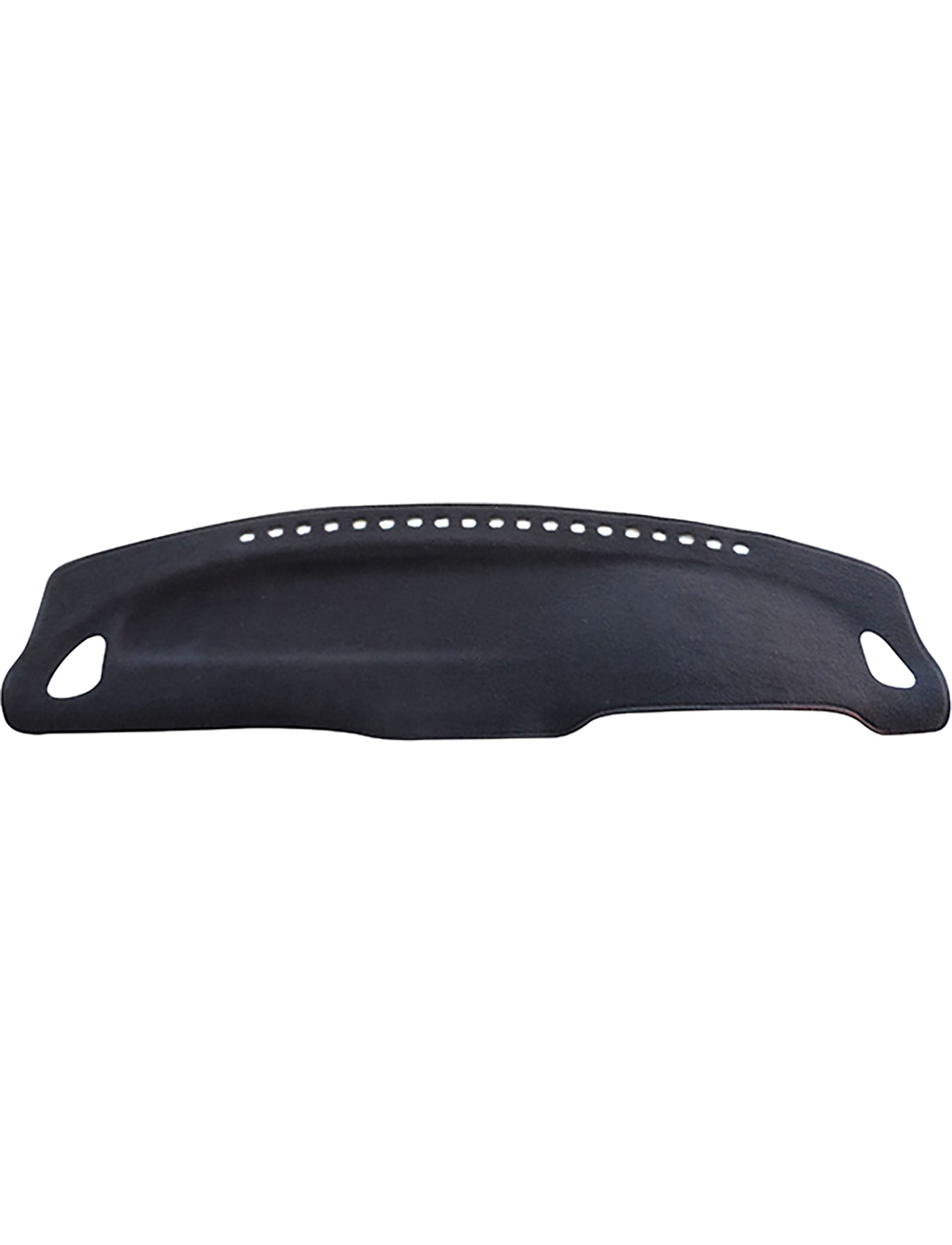 The Sunland-Protection Nissan NX Coupe Dash Mat is a curved, elongated black rubber dashboard cover with small perforations along the upper edge and two cut-out handles on either side, ensuring it's Air Bag Safe.
