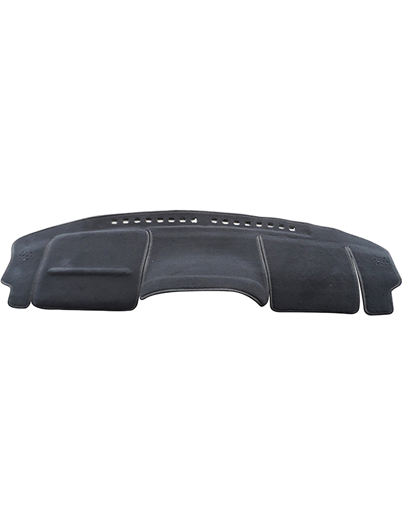 The Nissan X-Trail Dash Mat by Sunland-Protection in black includes contours and cutouts for vents and fixtures, ensuring a snug fit over your dashboard. Crafted from soft, fabric-like material, it's Air Bag Safe for added security.