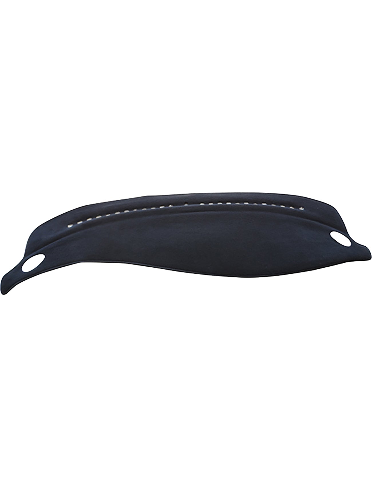 The Ford Fairlane Dash Mat by Sunland-Protection is a sleek, black curved slip-on cover with a wide, arching design and two small holes near each end. Made from rubber-like material, this mat offers Air Bag Safe protection.