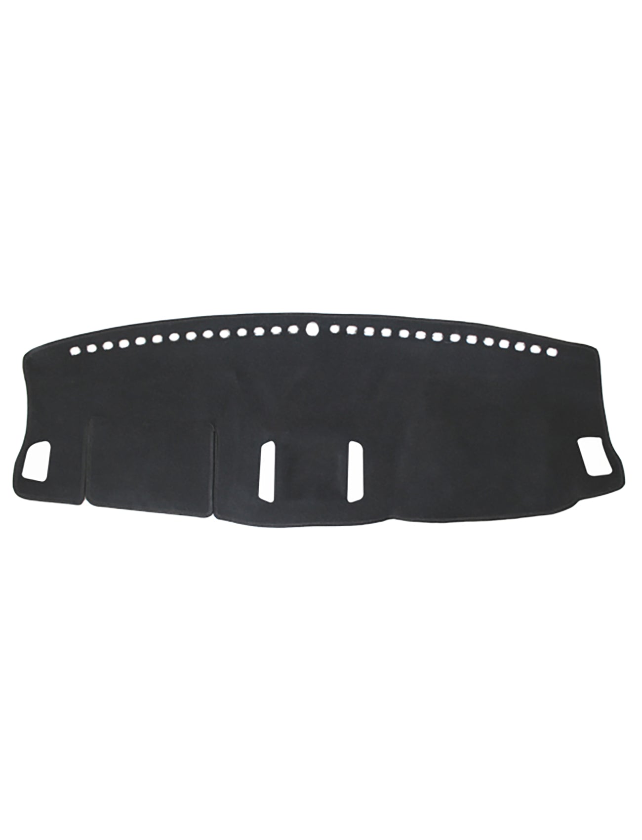 The Ford Ranger PXII/PXIII Dash Mat | F7501 by Sunland-Protection is a sleek black cover designed to fit seamlessly over your car's dashboard. It features slots for vents and sensors, with a smooth surface and pre-cut holes along the top edge that provide effective protection while significantly reducing glare.