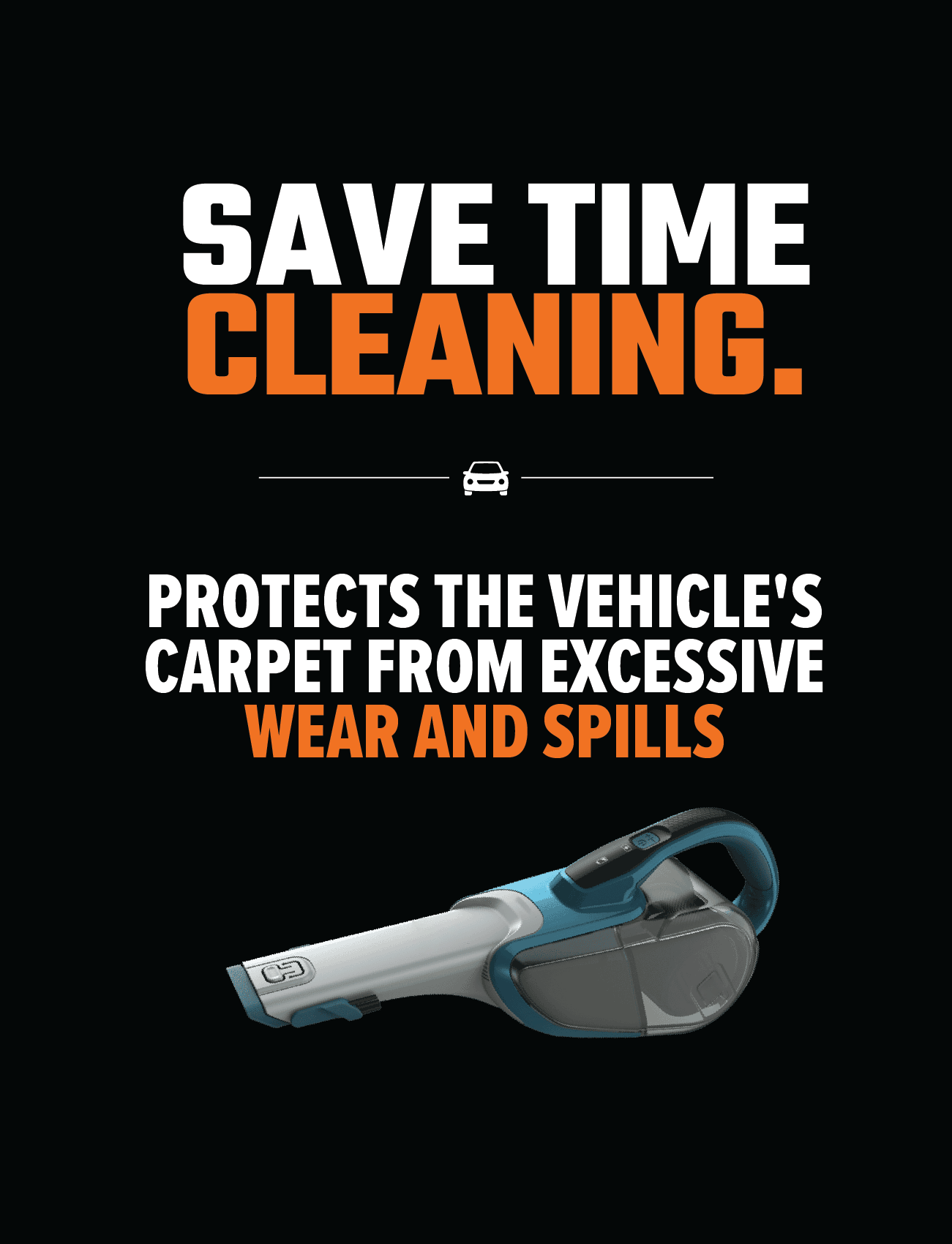 Promotional image of Sunland-Protection's Tailored Floor Mats for Mazda 3 (2009-2014). Text reads: "Save time cleaning. Protects the vehicle's carpet from excessive wear and spills with a dense nylon pile for optimal durability.