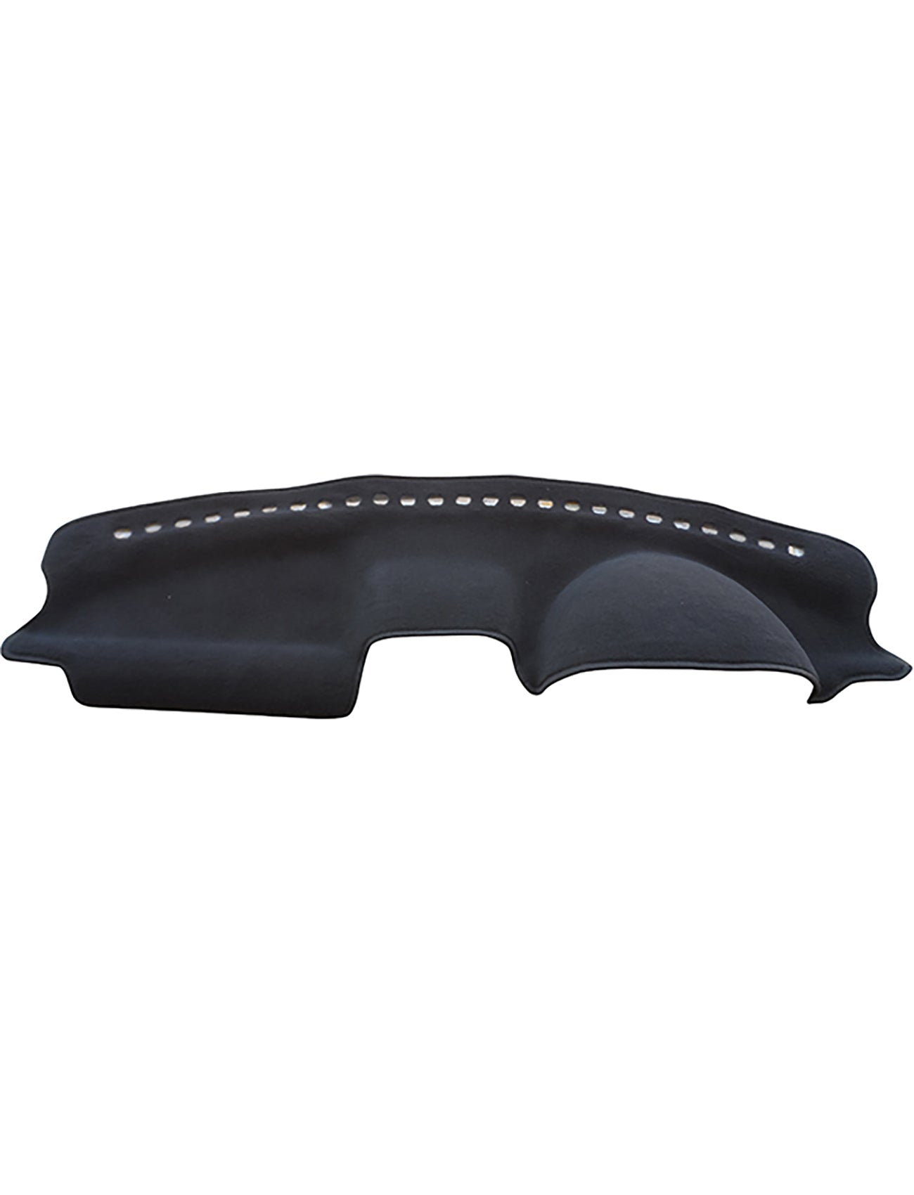 The Sunland-Protection Holden Combo Dash Mat is a black fabric cover designed to fit your vehicle's dashboard contours, featuring ventilation holes near the windshield and being Air Bag Safe for a secure and snug enhancement to your car's interior.