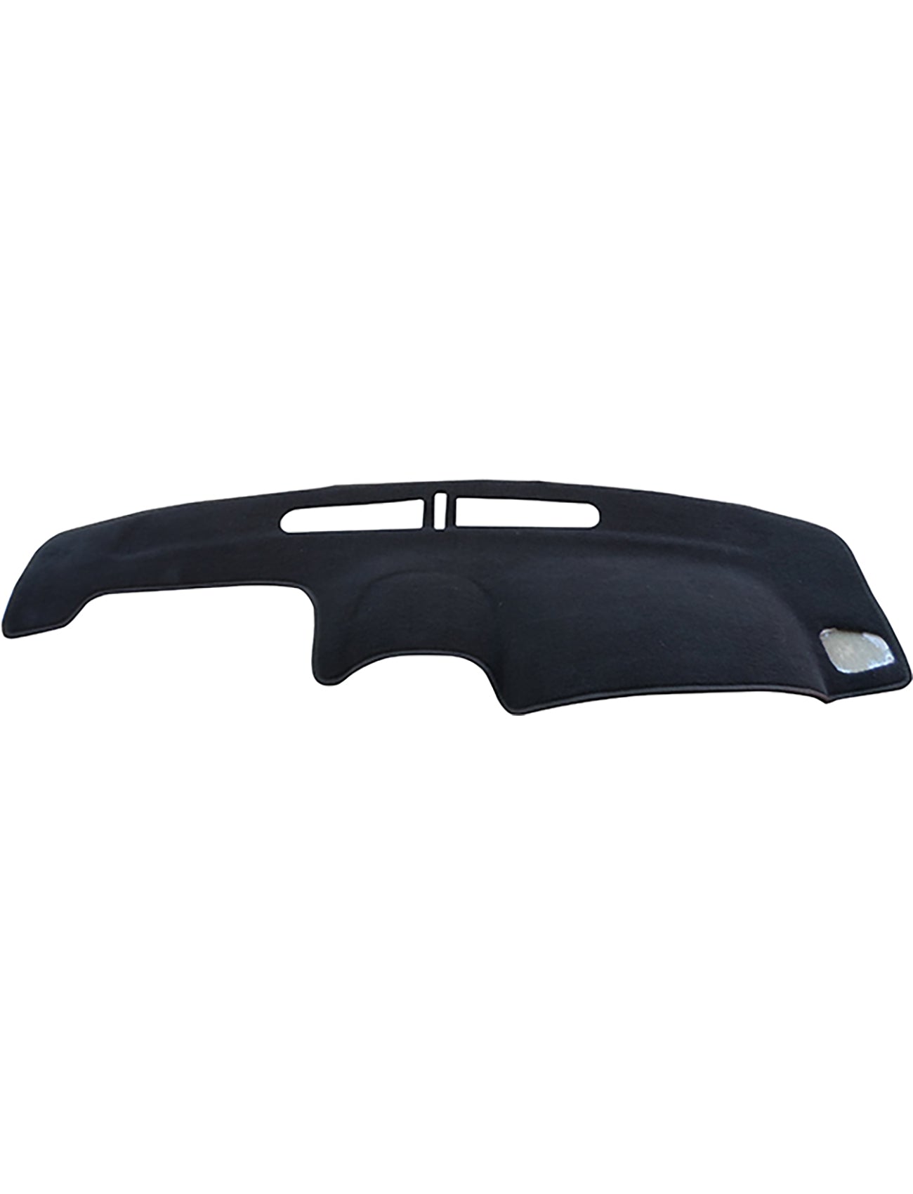 The Sunland-Protection Holden Astra Dash Mat is a sleek black cover with two vent cutouts and a raised instrument panel section. Its smooth texture ensures a snug fit, offering both protection and style while being Air Bag Safe.