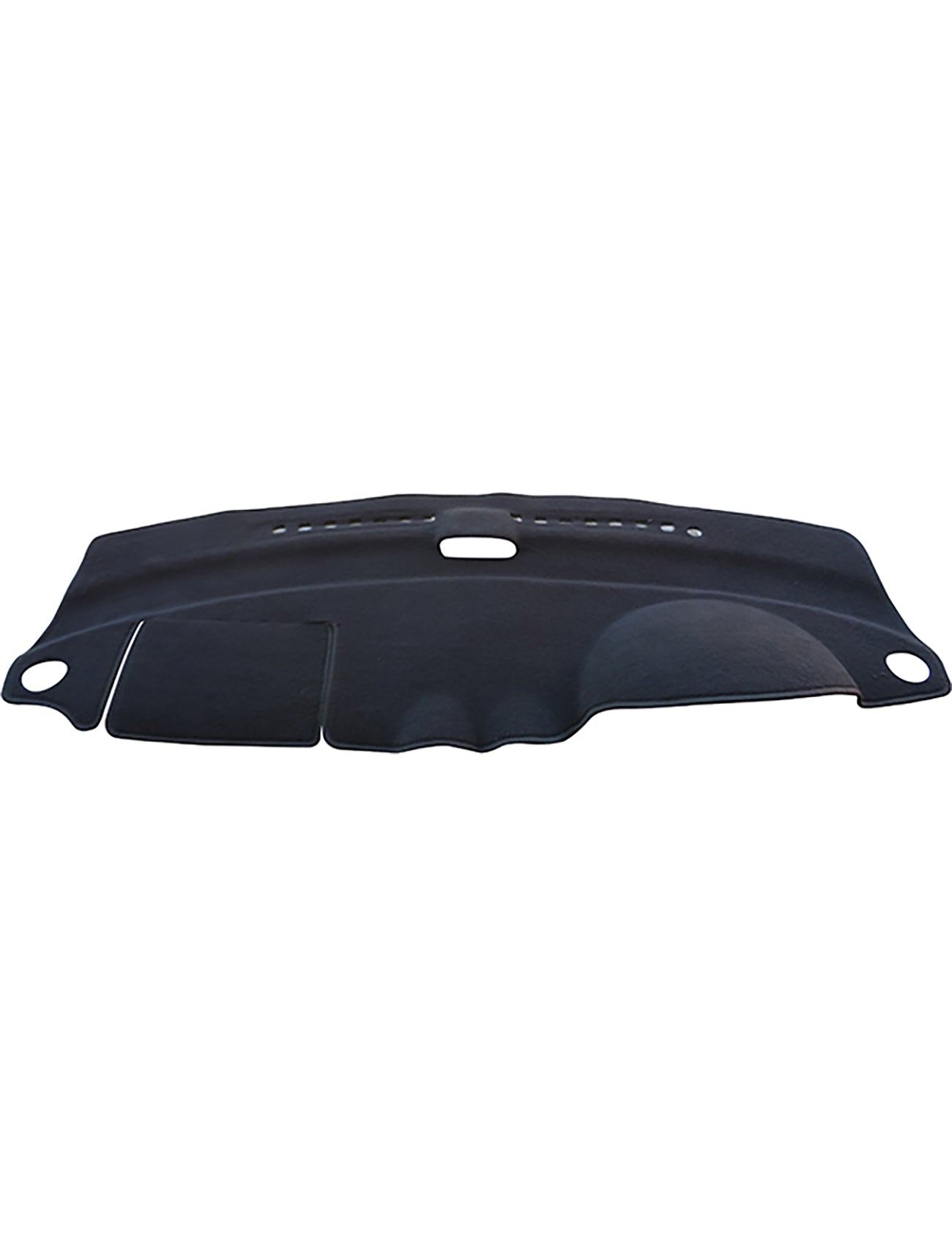 The Sunland-Protection Holden Barina Dash Mat is a black, smooth-textured cover designed with cutouts for vents and displays. It fits seamlessly over the dashboard, enhancing glare reduction, providing protection, and potentially boosting resale value.