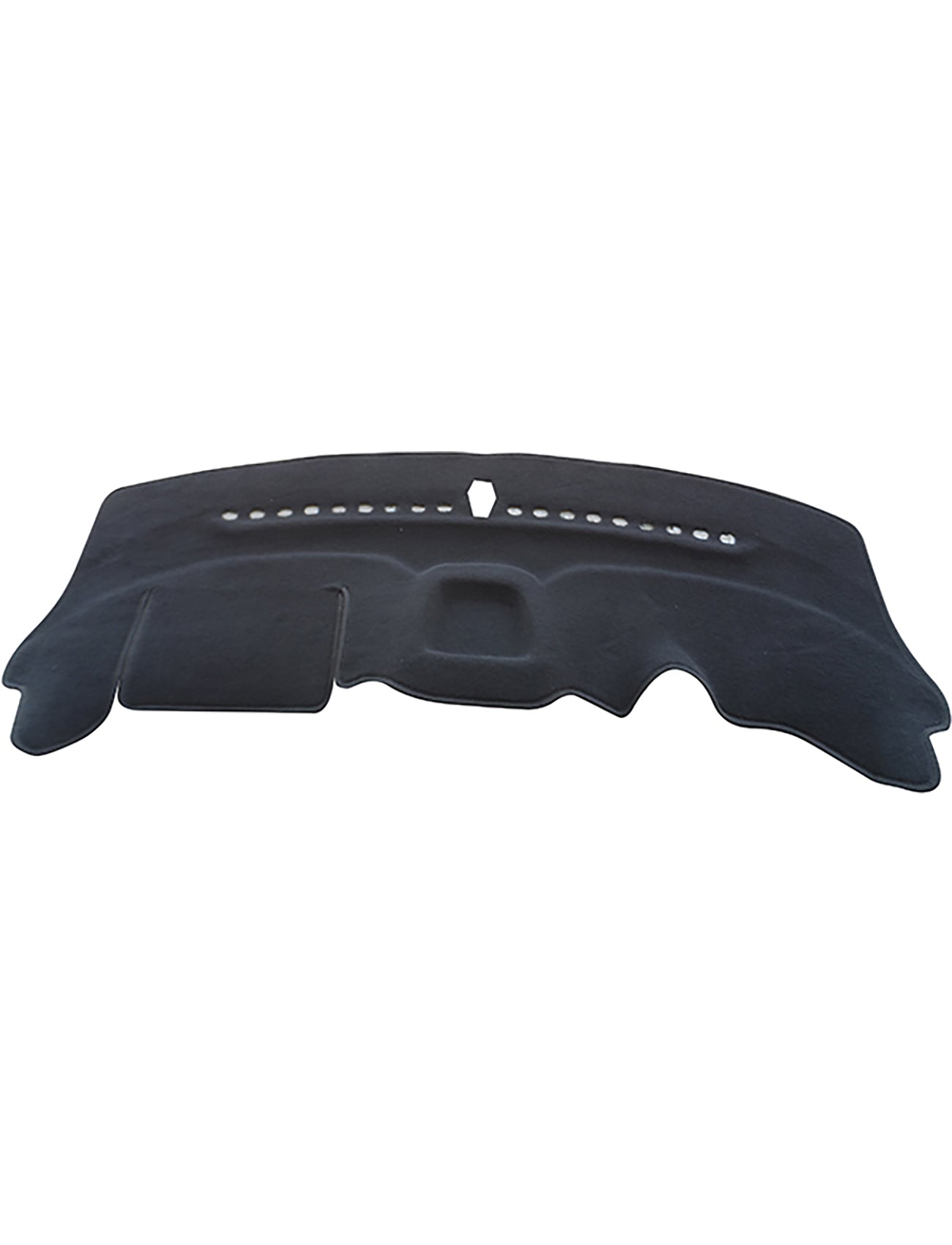 The Sunland-Protection Holden Barina Dash Mat is a contoured black mat designed for cars, with air vent cutouts, small perforations for air circulation, and excellent glare reduction to enhance vehicle protection.
