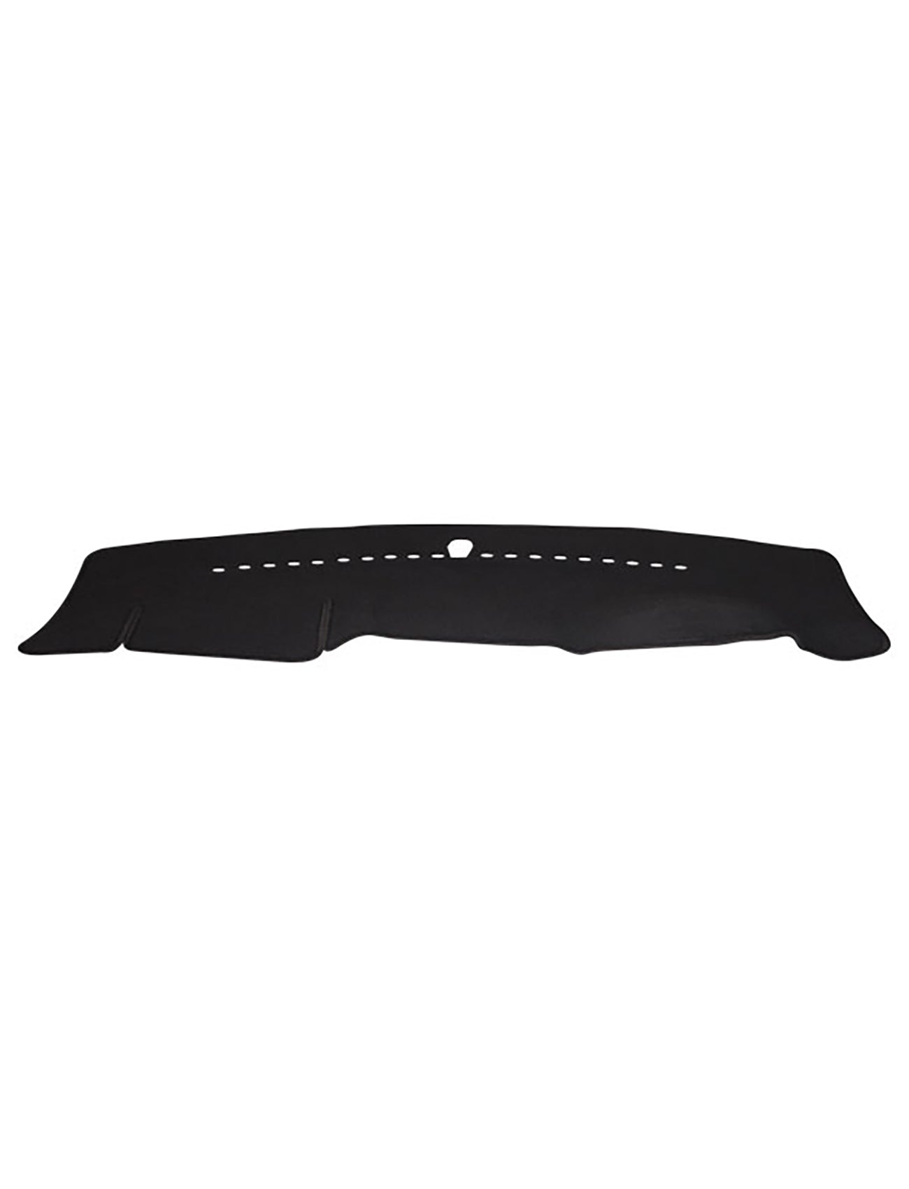 The Sunland-Protection Holden Barina Dash Mat is a stylish, airbag-safe black dashboard cover with vent and control cutouts on a white background. Made from soft, flexible material, it enhances your vehicle's interior.