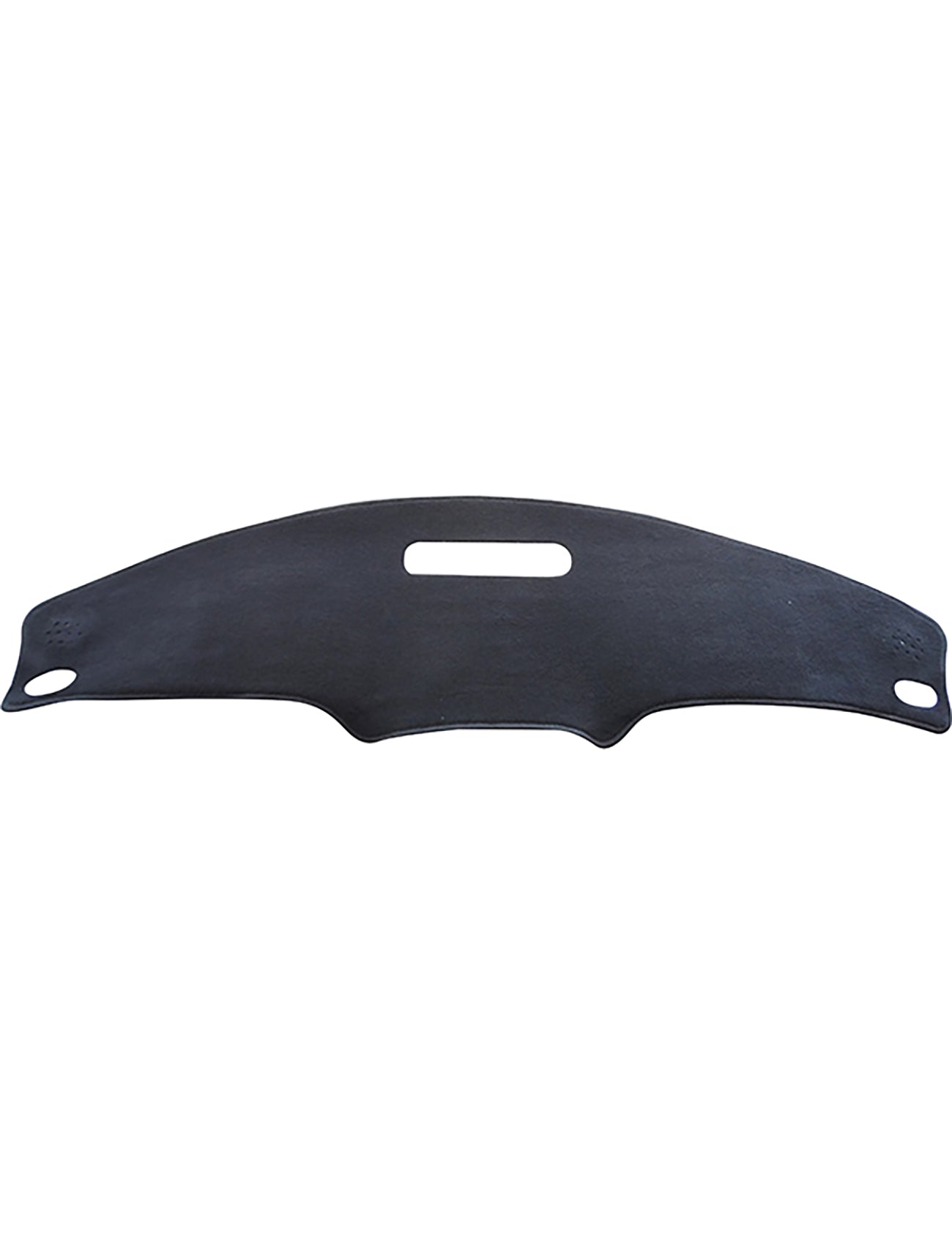 The Sunland-Protection Dash Mat in black, designed for Chrysler PT Cruiser MY05-MY06, features a rectangular cutout and dual-end holes for secure placement. Its textured material ensures protection and grip while being airbag-safe. Model J1401 fits vehicles from 08/2000 to 02/2007.