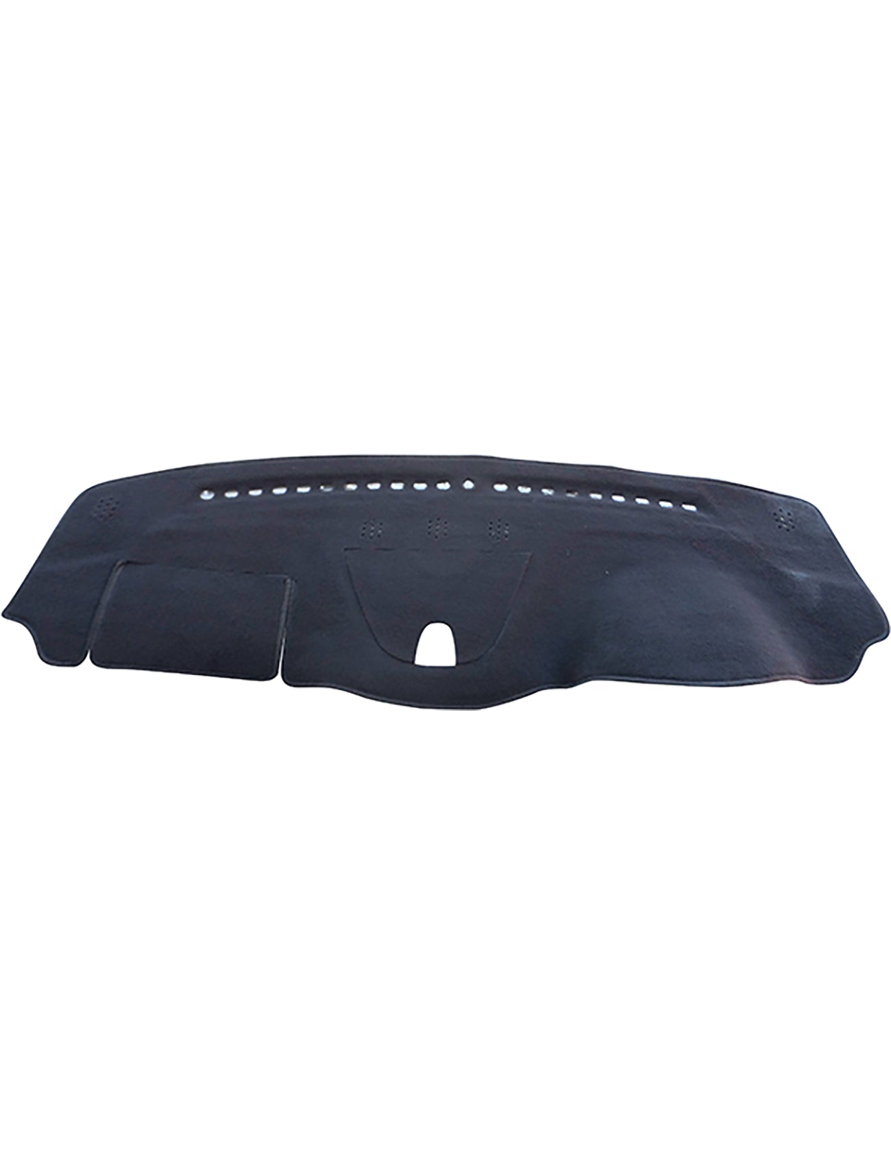 The Sunland-Protection Dash Mat Black, designed for Jeep Cherokee KL MY15 All Wagon Models (06/2014-On), features a smooth surface with air vent cutouts. It's soft, flexible, Air Bag Safe, and protects and enhances your car's dashboard aesthetics.