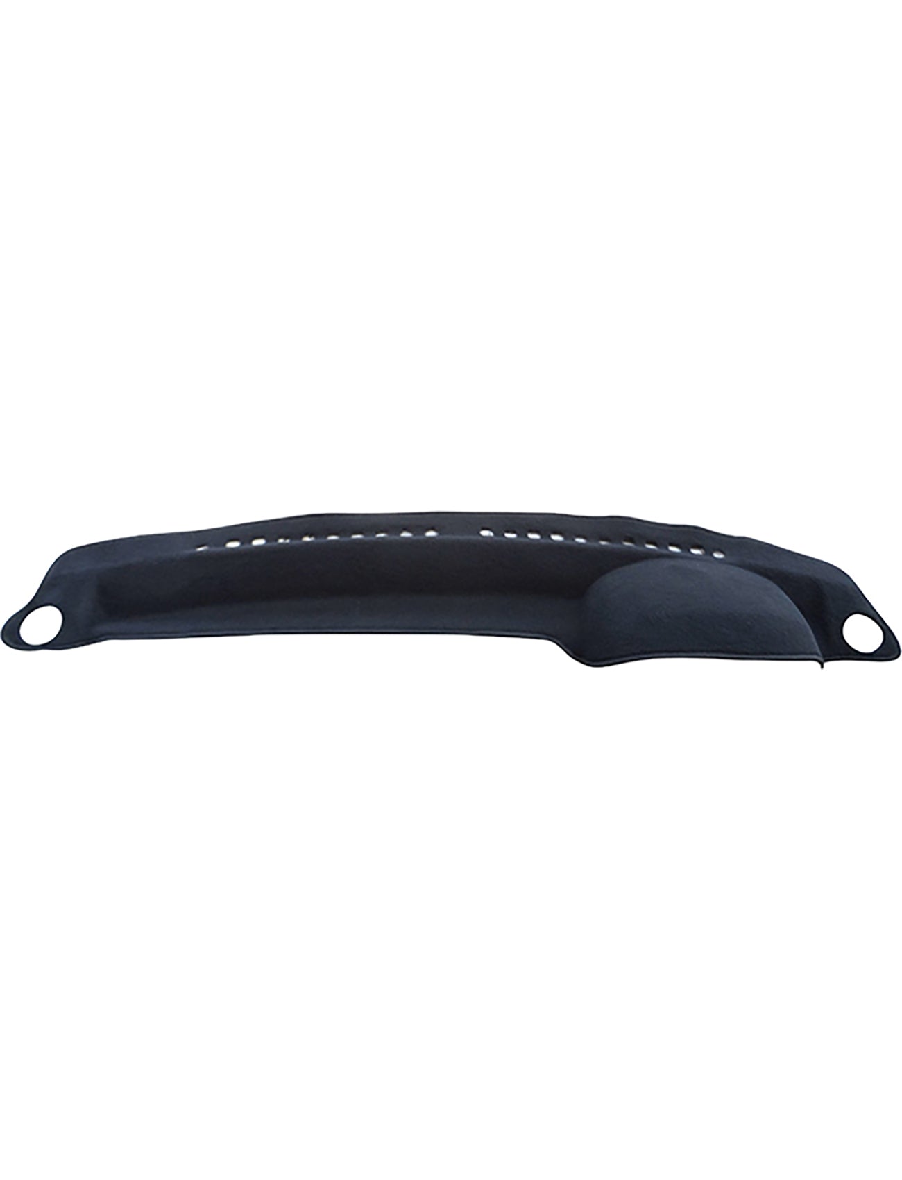 Presenting the Hyundai Highlander Dash Mat by Sunland-Protection, a sleek black dashboard cover with visible openings and contours. Its curved design, featuring two holes on each end, keeps your vehicle cool and protects its resale value for years.