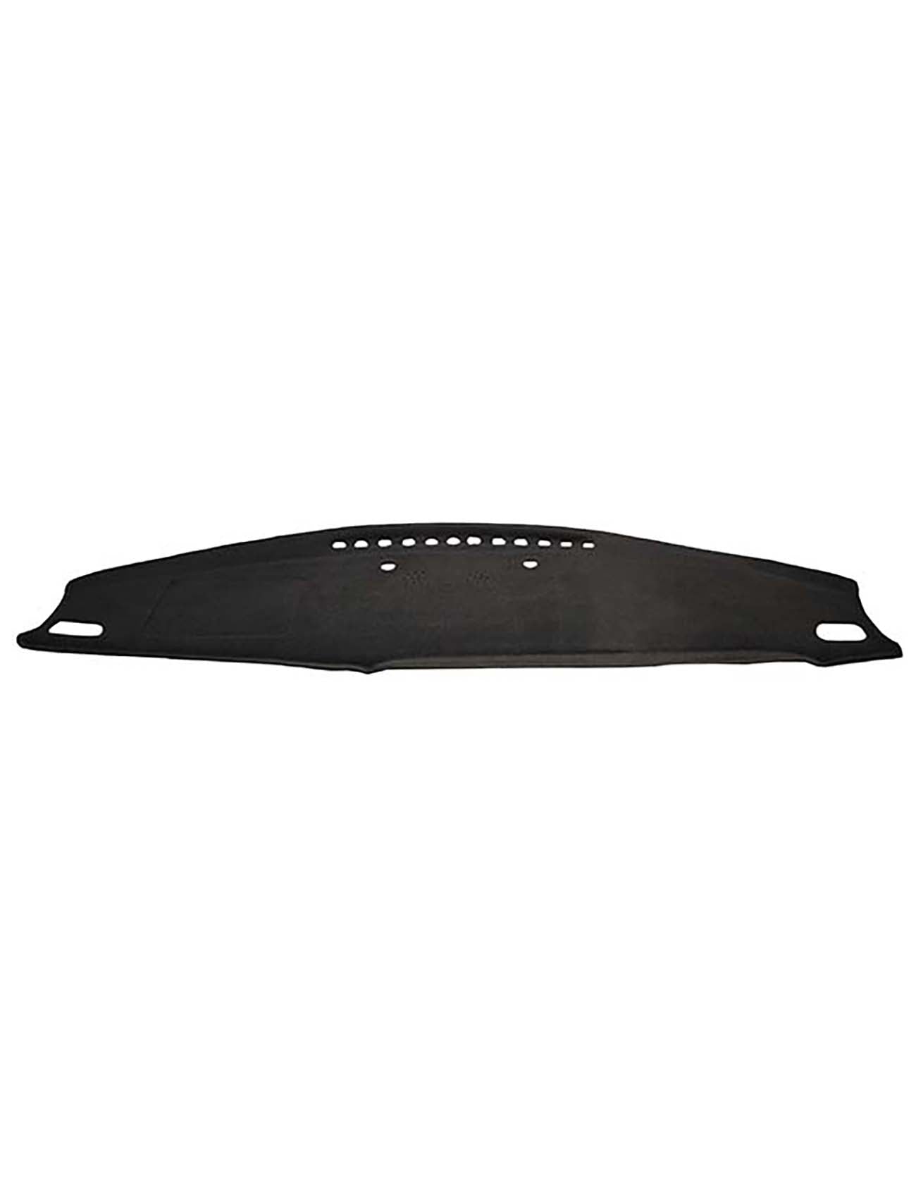 The Sunland-Protection Hyundai Palisade Dash Mat is a sleek black cover with a curved design and multiple holes for optimal sun protection. It features slits at the ends for easy attachment, ensuring your dashboard stays stylishly protected against the sun.