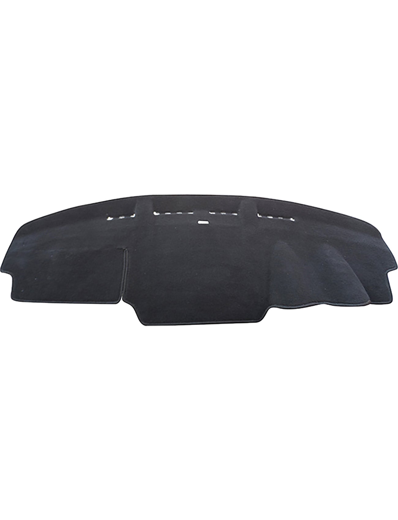 The Sunland-Protection Mitsubishi Outlander Dash Mat in sleek black sits on a white background, designed to custom fit your vehicle's contours. This soft cover protects the dashboard from heat and sun damage, keeping your vehicle cooler.