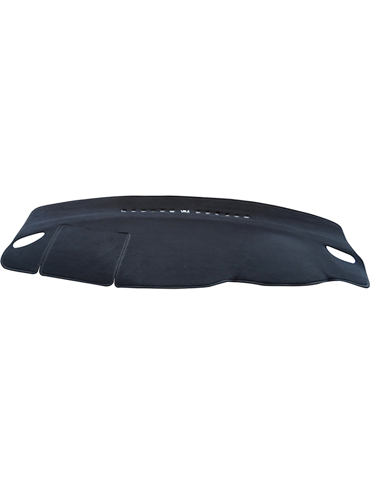 The Sunland-Protection Dash Mat, designed specifically for Mitsubishi Outlander ZJ MY13 ES Wagon models from 12/2012 to 07/2013, features a textured black surface with two side cutouts and a center cutout. It offers protection from sunlight, reduces glare, helps keep your vehicle cool, and safeguards its resale value.