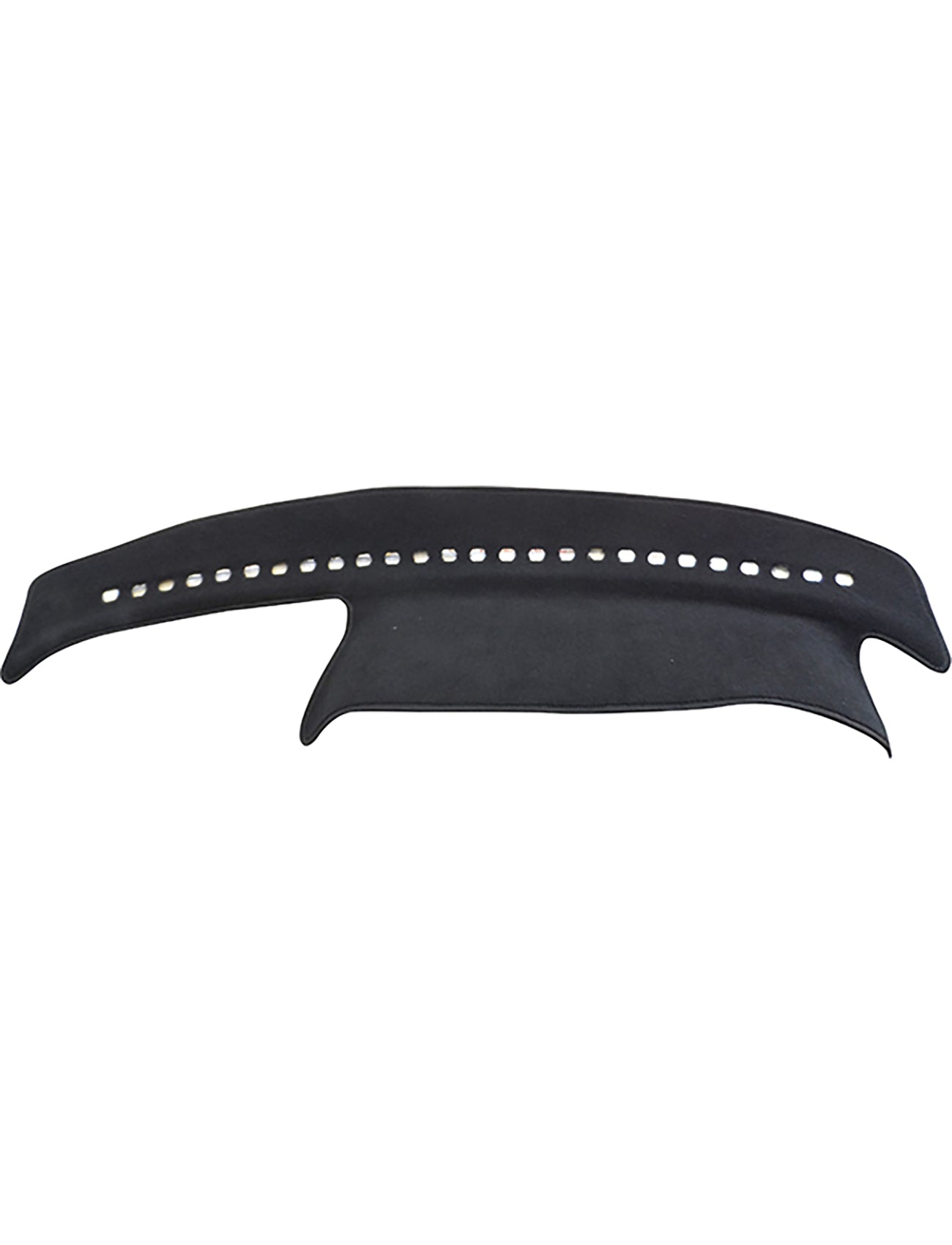 The Sunland-Protection Peugeot 306 Dash Mat is a black, semicircular dashboard cover with top edge cutouts and a left-side flap. It offers custom fitting, is Air Bag Safe, and provides sun protection to keep your dash cool and undamaged.