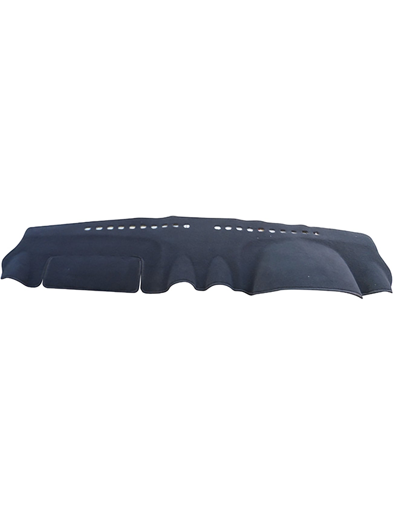 The Sunland-Protection Greatwall X200 K2 Dash Mat is black with multiple ventilation holes and a contoured design, ensuring vehicle coolness. It's airbag safe and offers style and functionality, viewed from a low angle.