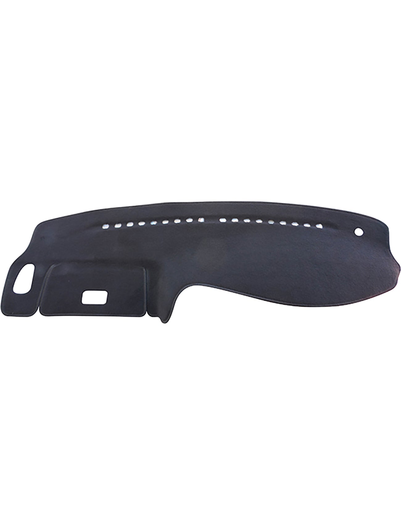 The Sunland-Protection Suzuki Grand Vitara Dash Mat is a black plastic cover with assorted cutouts for vents and controls, fitting over the dashboard top. It reduces glare effectively while protecting the vehicle.