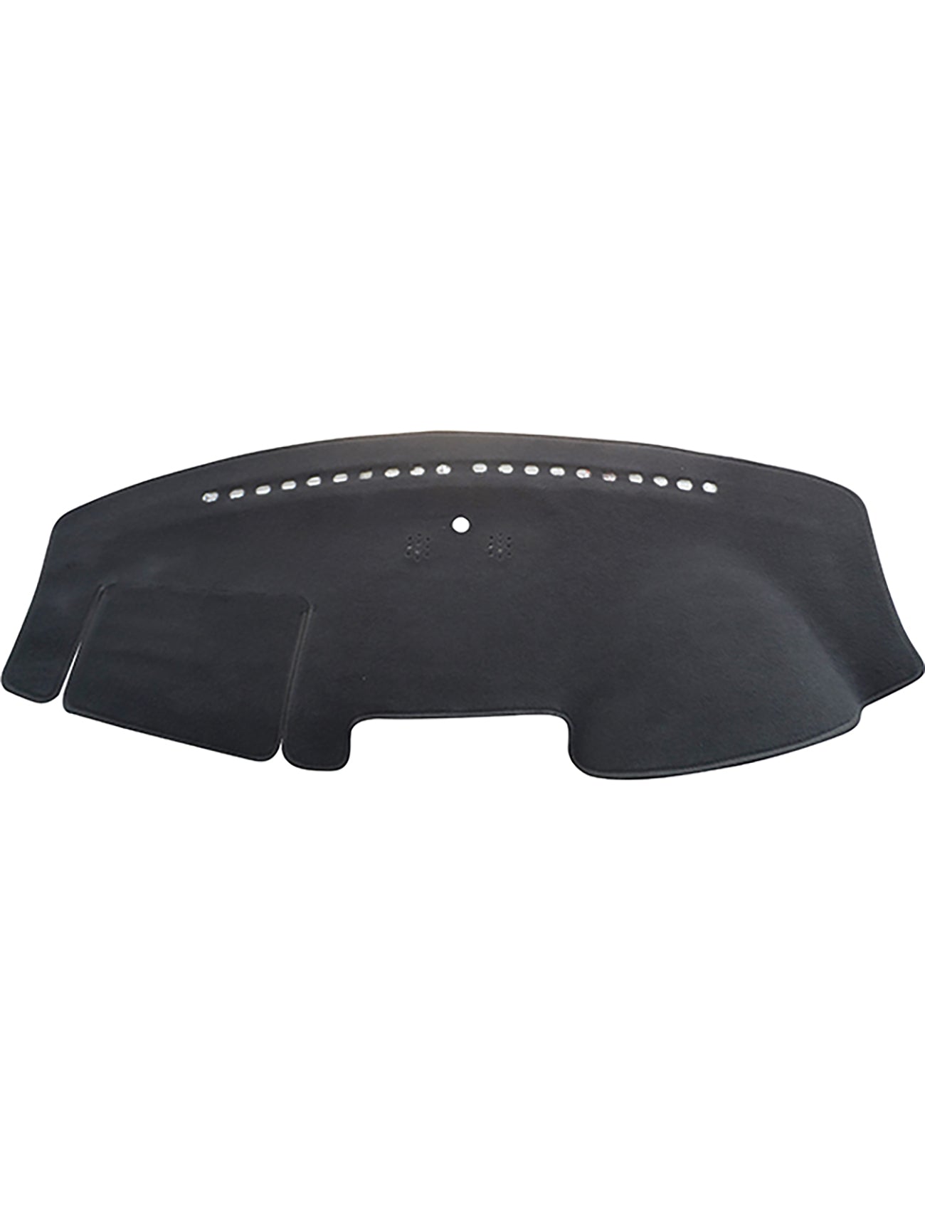 The Sunland-Protection Suzuki Kizashi Dash Mat is a black, sturdy, and flexible mat designed to fit dashboard contours. It features glare reduction, vent holes along the top edge, and a cut-out section near the bottom to keep your vehicle cool.
