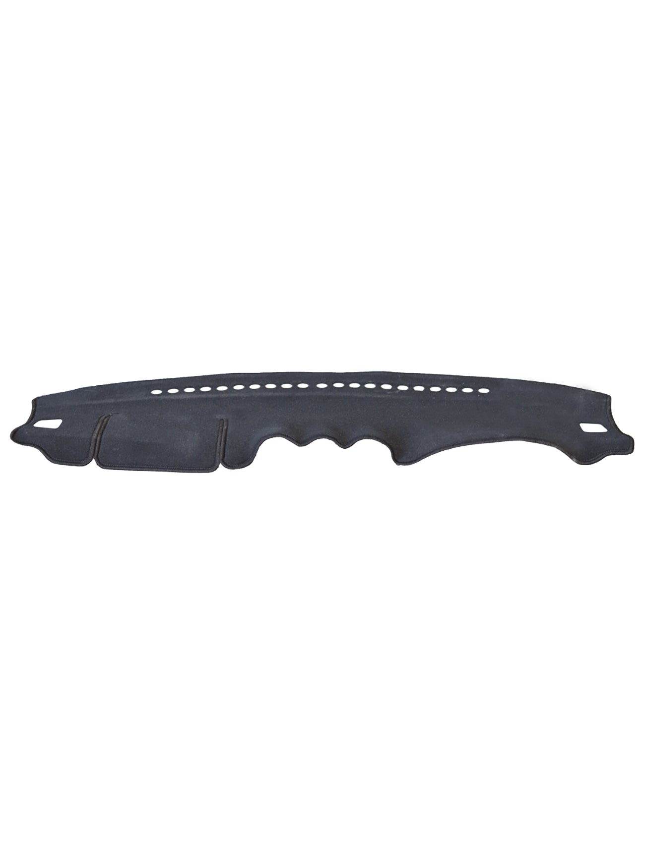 A black leather guitar strap with a wavy design and small circular perforations resembles a Sunland-Protection's Suzuki Vitara Dash Mat. It features cutouts, an adjustable buckle, and is air bag-safe for your musical journey.