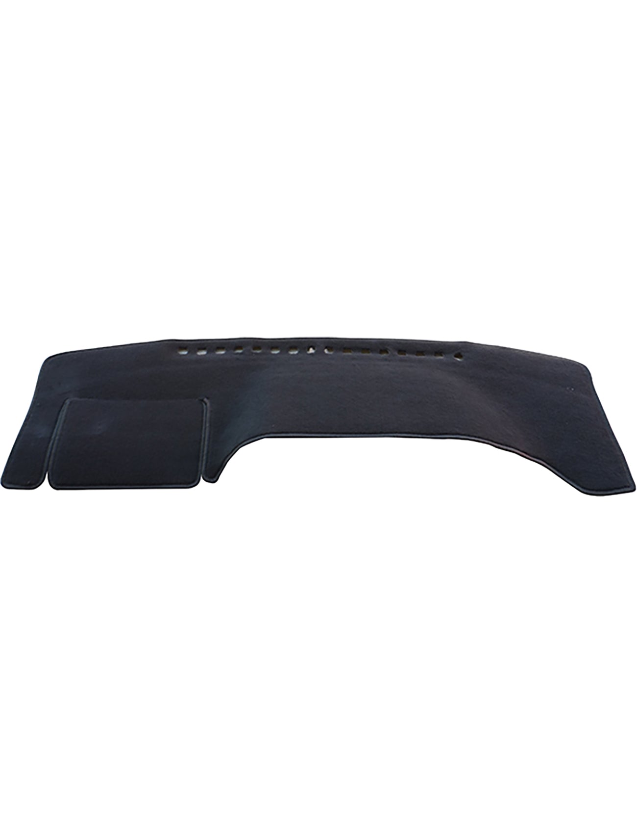 The Sunland-Protection Sunland Dash Mat Black, specifically designed for all Toyota Prius C ZVW30R hatchback models from 02/2012 to 05/2017 (Product: T10101), can be seen laying flat against a white background. It offers dash protection by reducing glare and helping to keep the vehicle cool. The design includes cutouts for vents and controls to ensure an optimal fit.