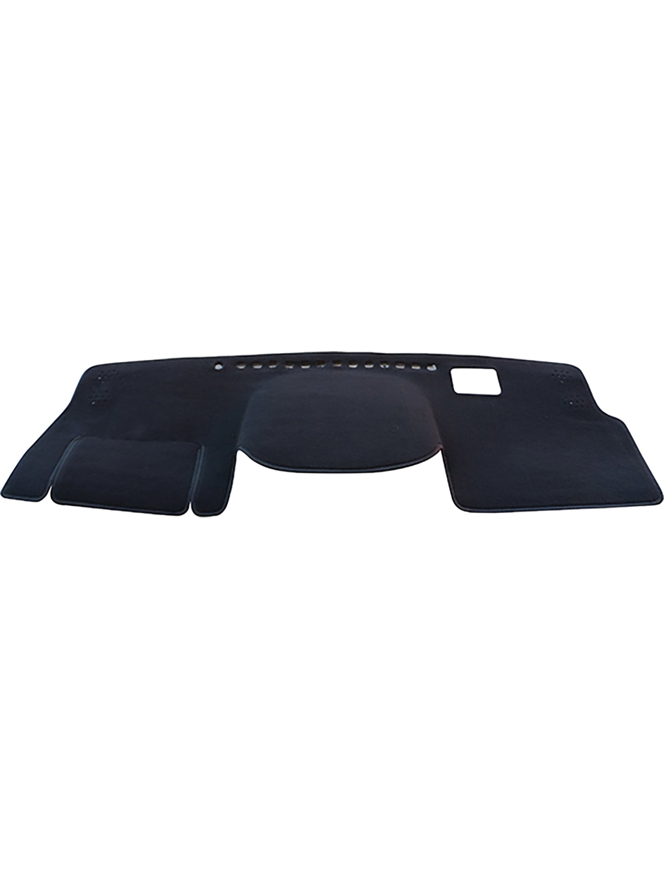 The Sunland-Protection Toyota Prius V Dash Mat is a black cover with precise cutouts for air vents and controls, providing a perfect fit. It protects your dashboard while also preserving your car's resale value.