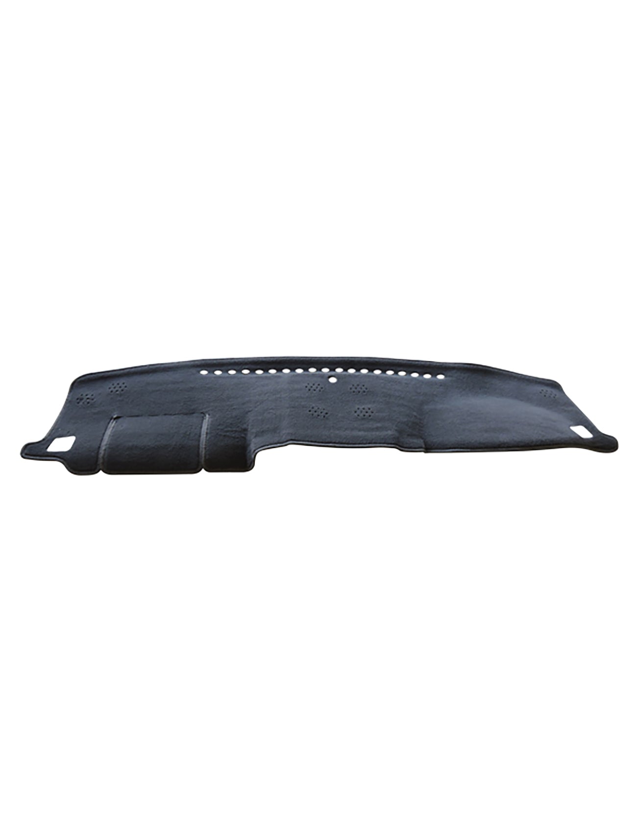 Introducing the Sunland Dash Mat Black, designed specifically for Toyota Landcruiser 200 Series URJ202R/VDJ200RD (Facelift) models from October 2015 to July 2021, with a center speaker fitted. This dash mat features small holes and textured patterns tailored to fit seamlessly over your dashboard, including grooves that accommodate various fixtures. Enhance your air conditioner's efficiency and enjoy reduced glare for a more comfortable driving experience with this premium product from Sunland-Protection.