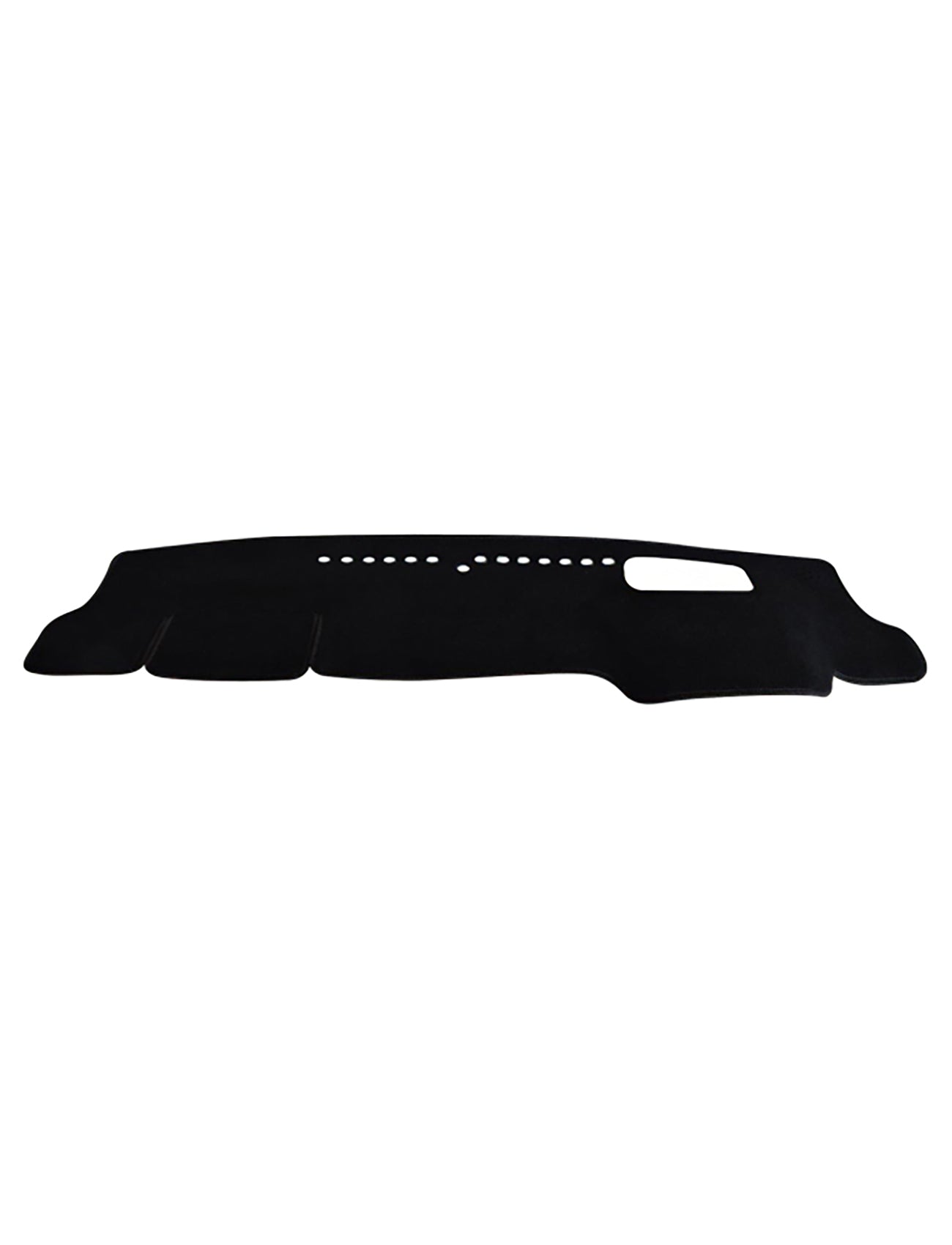 Introducing the Sunland-Protection Toyota Camry Dash Mat: a sleek black dashboard cover with cutouts for vents and controls. Air Bag Safe, it maintains your vehicle's stylish look and protects resale value with its smooth, contoured surface.