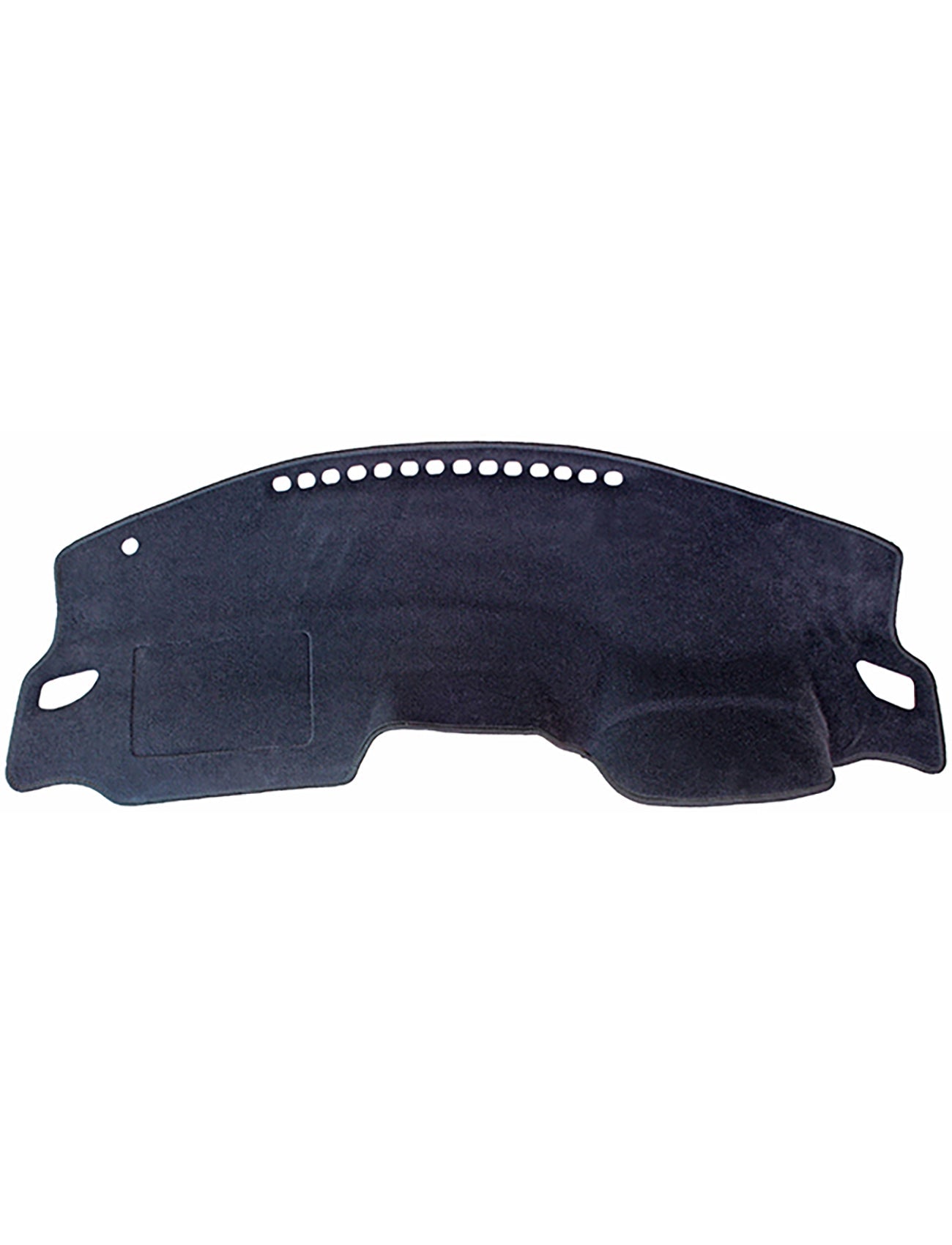 The Sunland-Protection Toyota Yaris Dash Mat, in black with a contoured design, includes round ventilation holes and side cutouts. It has a textured surface tailored for the Toyota Yaris dashboard, enhancing style and resale value while keeping the vehicle cool.