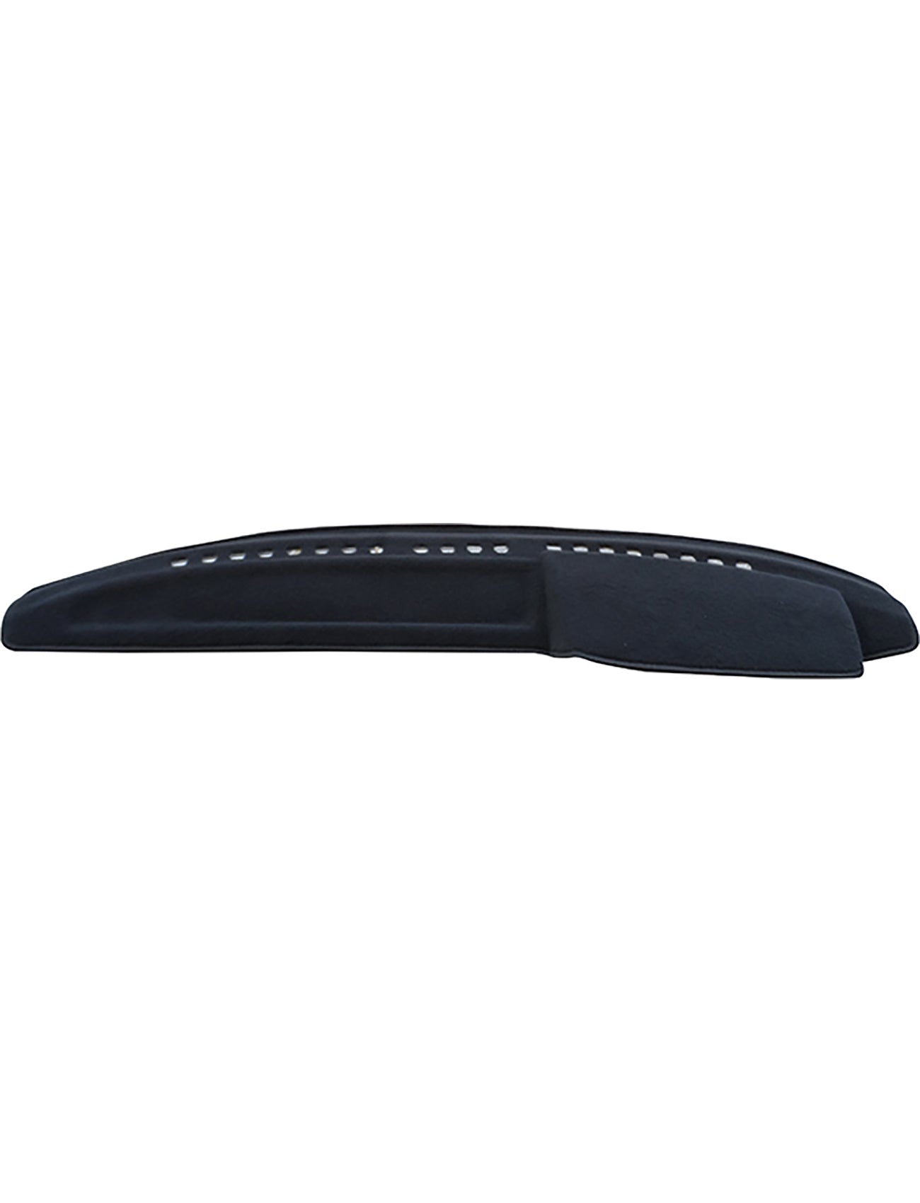 A black plastic hair clip featuring a curved design and small perforations along its length resembles the efficient airflow seen in a Sunland-Protection Toyota Hilux Dash Mat when viewed from the side.
