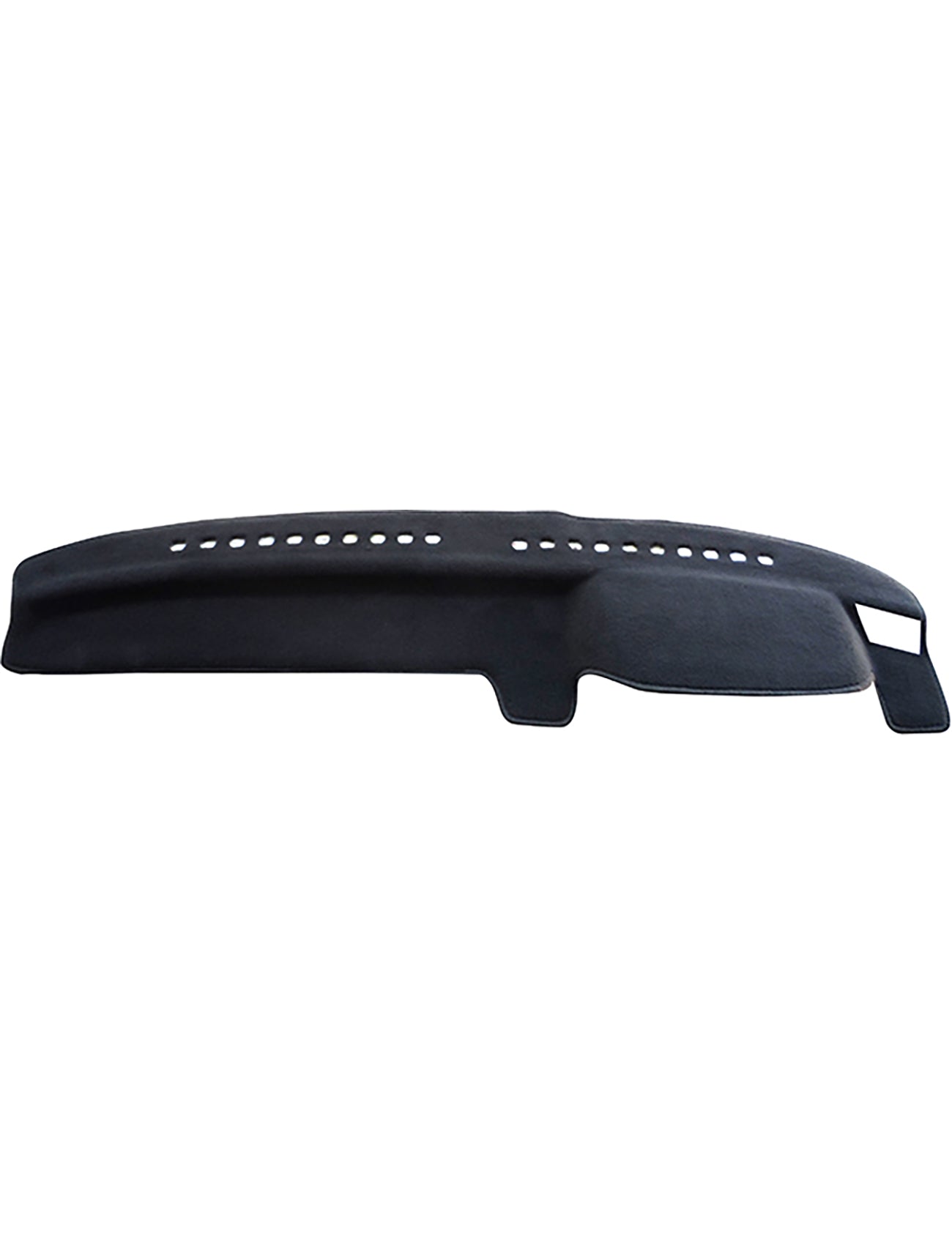 The Sunland-Protection Toyota Cressida Dash Mat is a black dashboard cover with tailored edges and vent cutouts. Its smooth texture ensures a perfect fit, conforming to dashboard contours while being Air Bag Safe for style and safety.