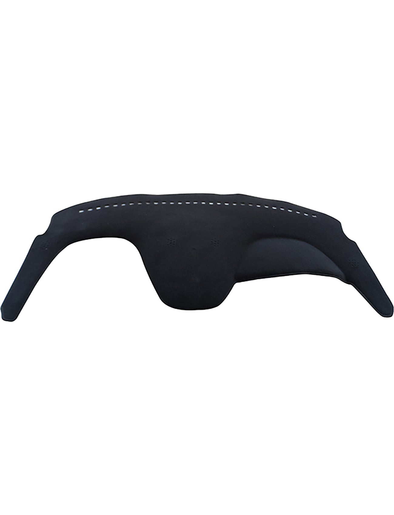 The Sunland-Protection Toyota Tarago Dash Mat is a black cover designed to fit snugly on your dashboard, protecting resale value and reducing glare. Its smooth texture has perforations for ventilation near the top edge and it curves slightly to match the dashboard contours perfectly.