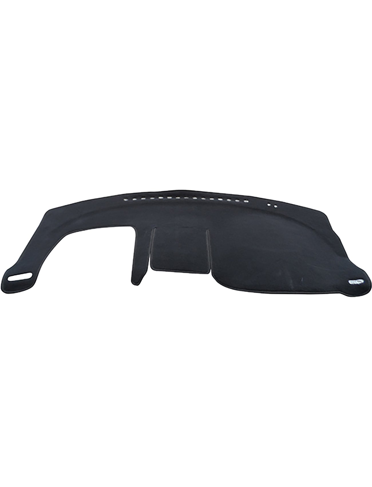 The Sunland-Protection Dash Mat for Toyota Avensis ACM20R/ACM21R (12/2001-12/2010) in black is a precisely contoured dashboard cover crafted to fit all GLX and Ultima models. It features visible cutouts and stitch lines, designed to protect against sunlight, reduce glare, and ensure airbag safety.