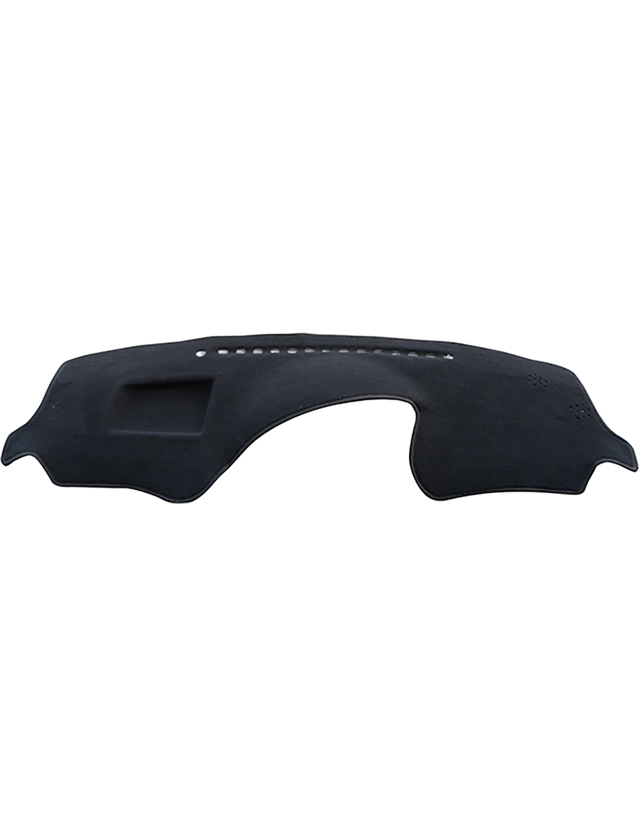 The Sunland Dash Mat Black, specifically designed for Toyota Echo NCP13R models from 10/2002 to 10/2005 with a coin tray, features air vent cutouts and an instrument panel visor. Crafted by Sunland-Protection, this mat provides sun protection while maintaining a smooth texture and precise contours to perfectly fit the dashboard, enhancing both aesthetics and resale value.