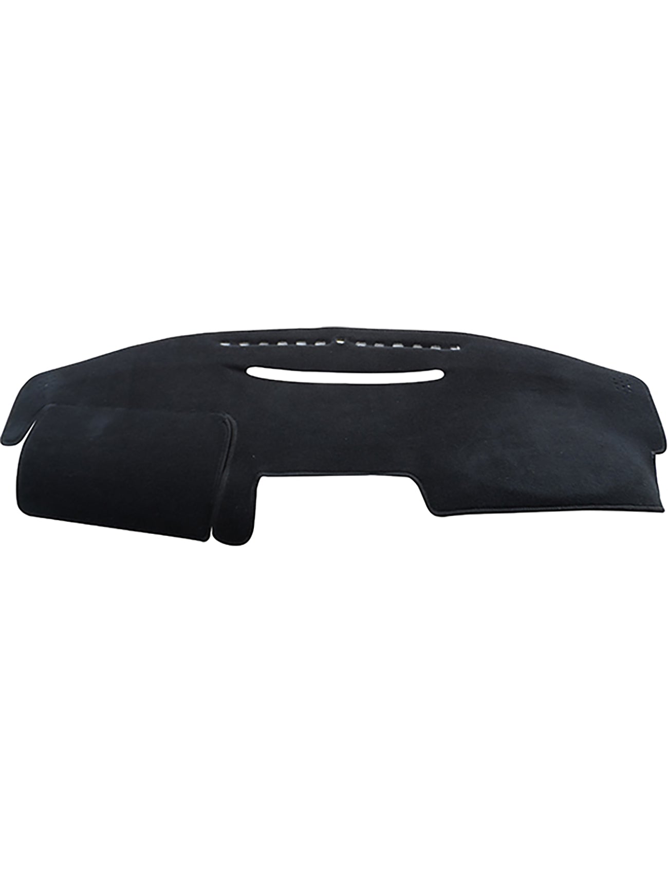 The Sunland-Protection Toyota Camry Dash Mat is a handcrafted black dashboard cover with vent cutouts and a left-side flap, designed to fit snugly while reducing sun glare.