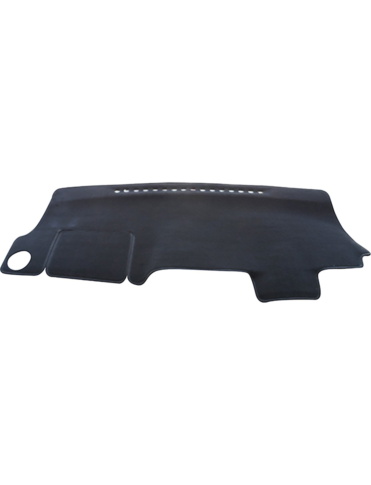 The Sunland-Protection Toyota Yaris NCP130R/NCP131R Dash Mat is a black dashboard cover with stitched edges, vent openings, and tailored cutouts for a perfect fit on your Yaris.