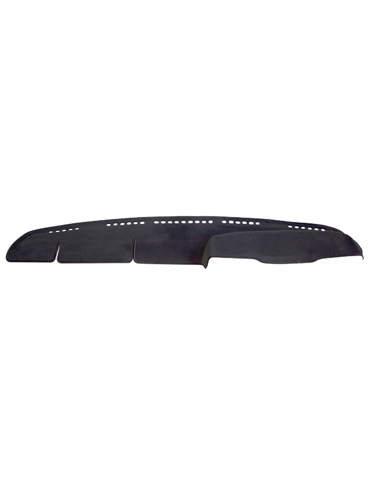 A close-up of a black Toyota Coaster Dash Mat from Sunland-Protection, showcasing its textured surface. This dash protection includes cut-outs and tiny ventilation holes evenly spread across the top, designed to fit snugly over your vehicle's dashboard.