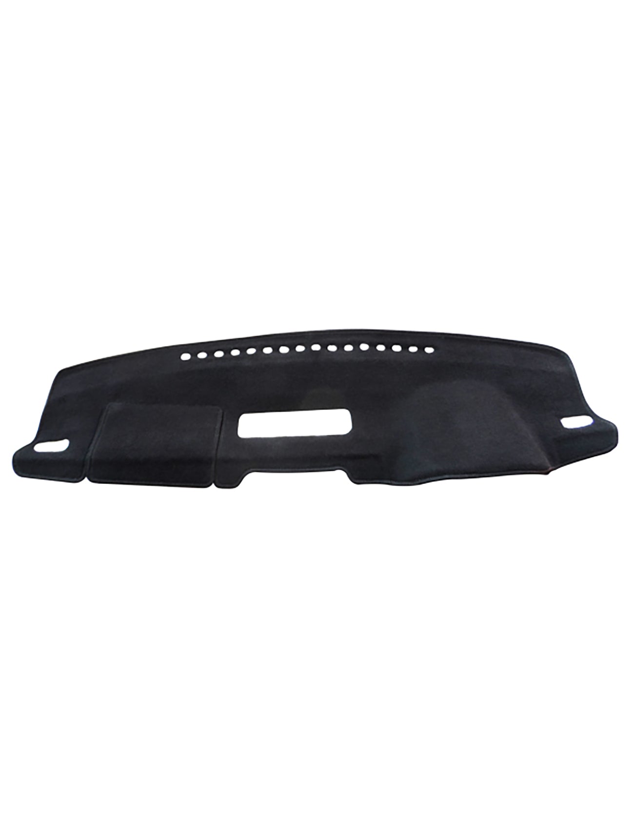 The Sunland Dash Mat Black, suited for Toyota RAV4 ZSA42R/Asa44R/Ala49R models from 02/2013 to 12/2018, features multiple air vent holes, two side attachments, and a central cutout. Designed by Sunland-Protection to fit snugly for sun protection and glare reduction, this dash mat also preserves resale value and is airbag safe.