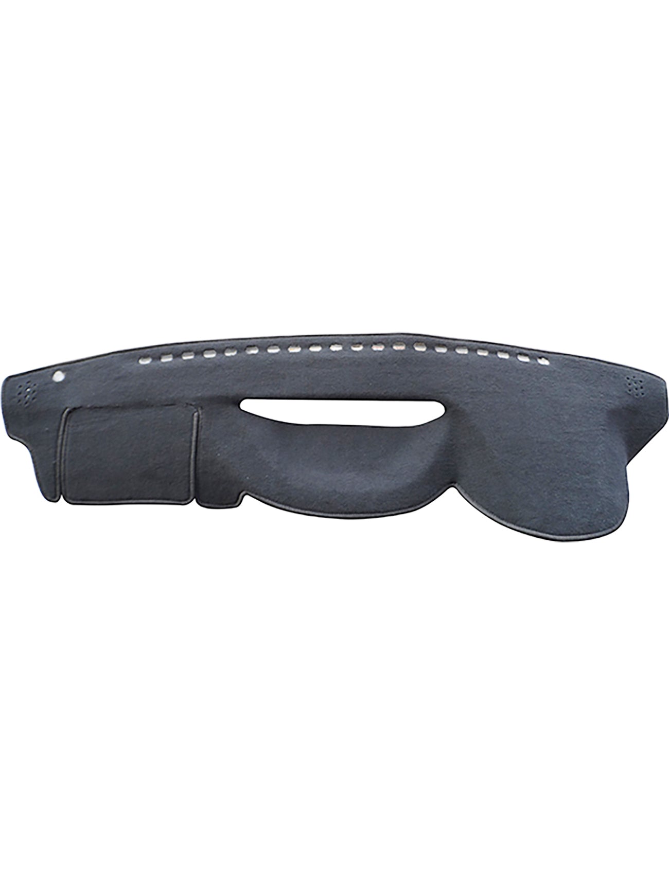 The Sunland-Protection Subaru Liberty Dash Mat is a dark gray, curve-fitted cover with vent and control cutouts. Designed for a snug fit, it protects the dashboard and helps keep your vehicle cool.